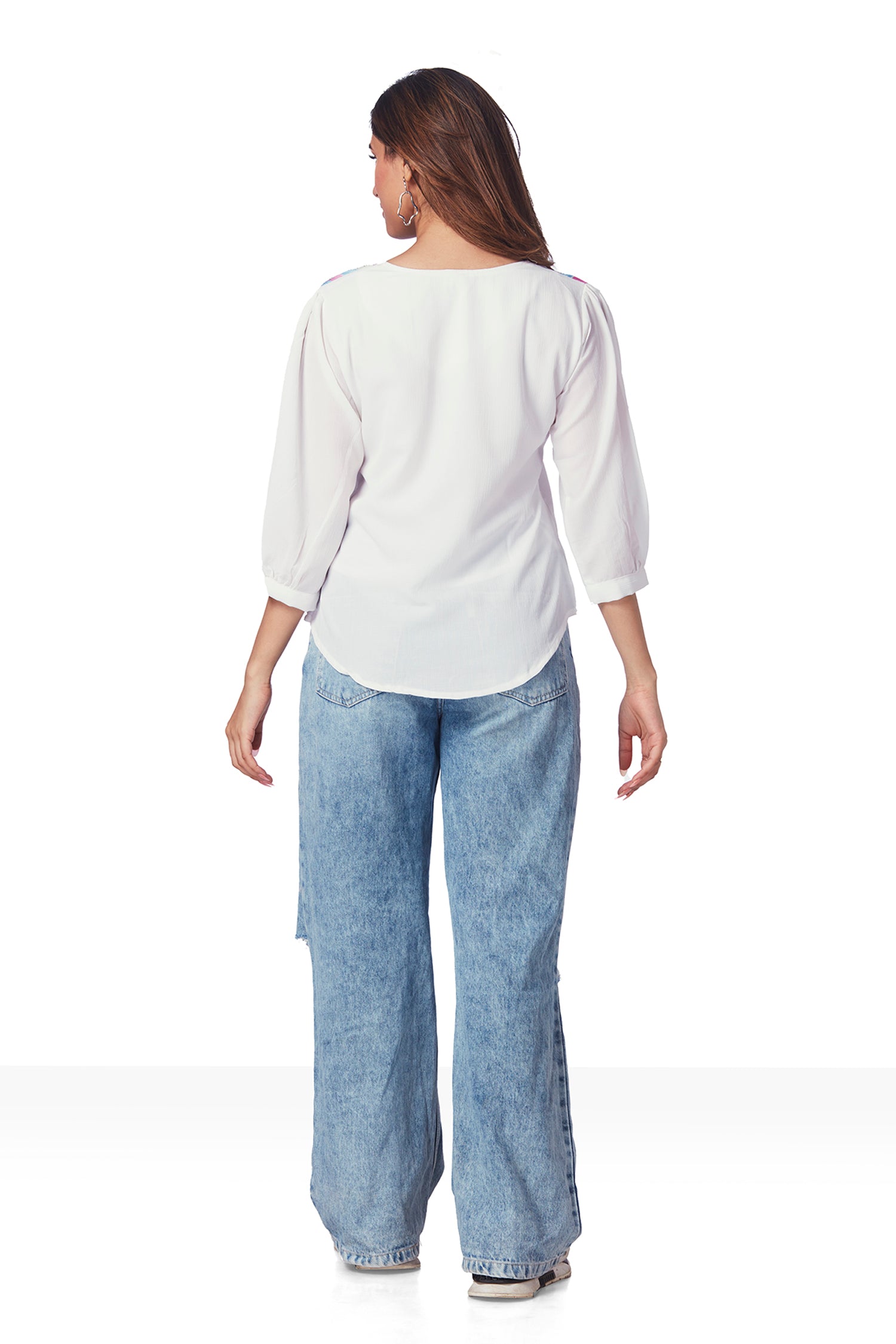 Multi Color Stripes On Georgette Top With Shimmer Work image 6