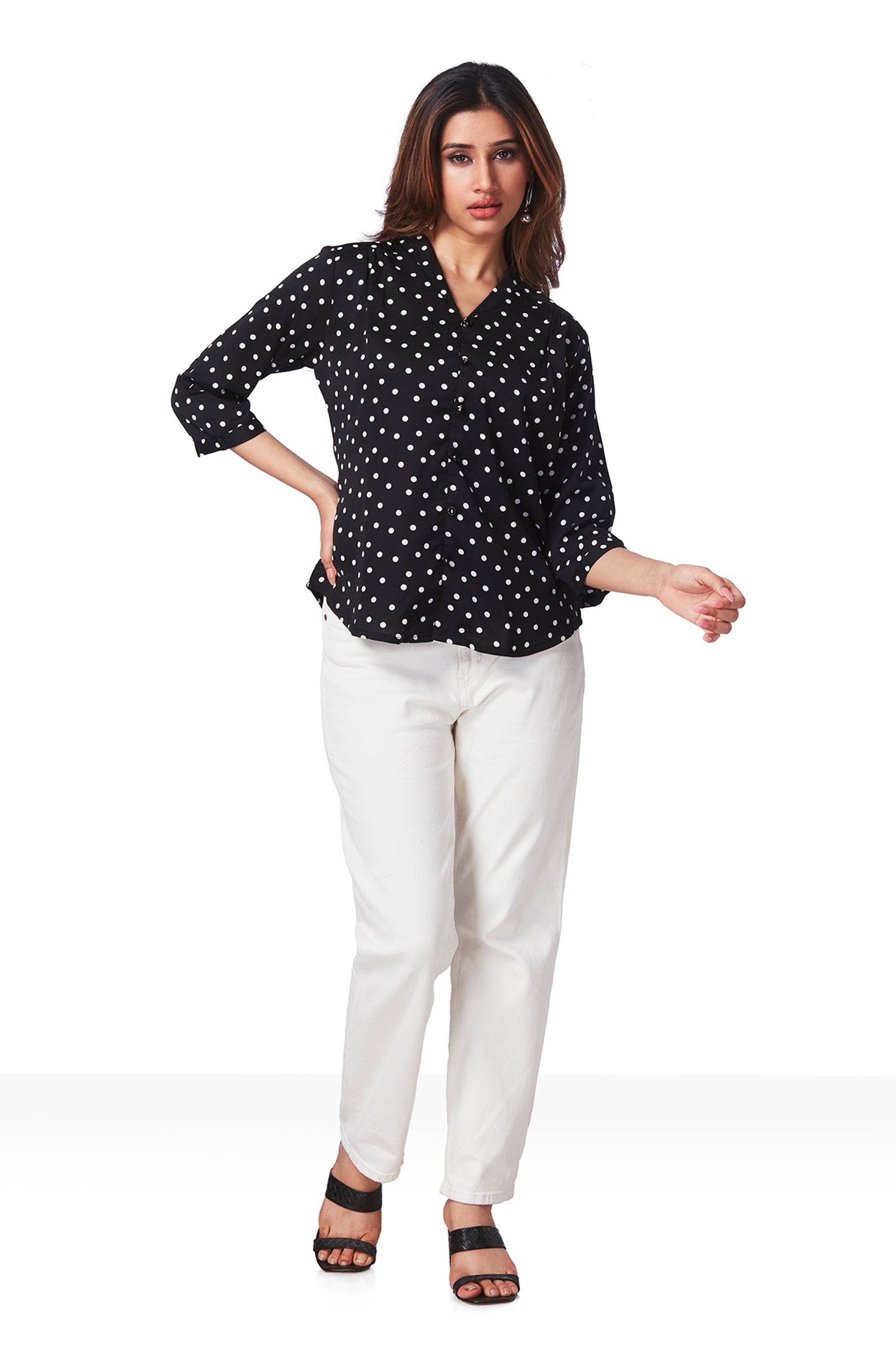 Polka Dot Satin V Neck Top image 5