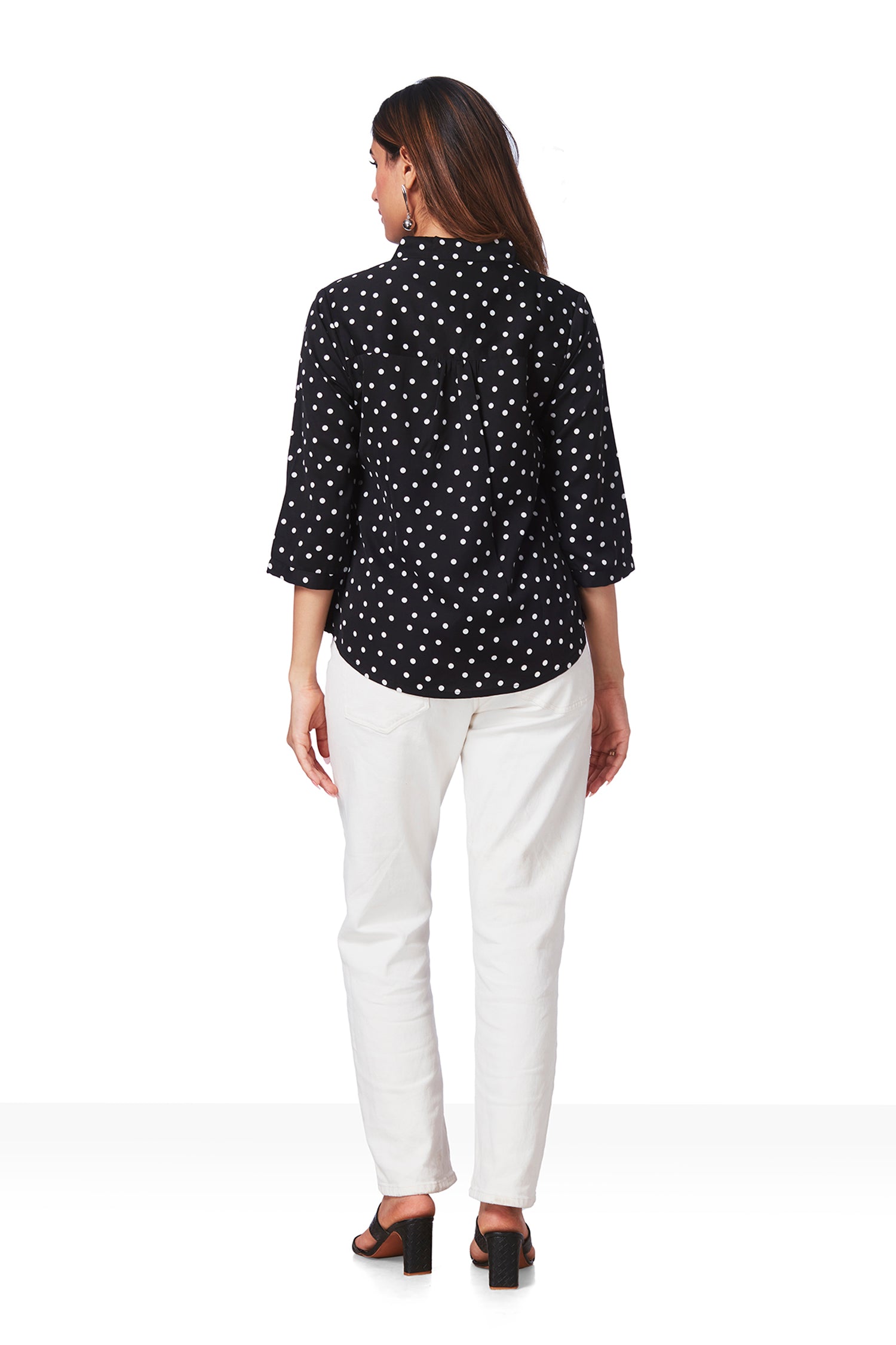 Polka Dot Satin V Neck Top image 6