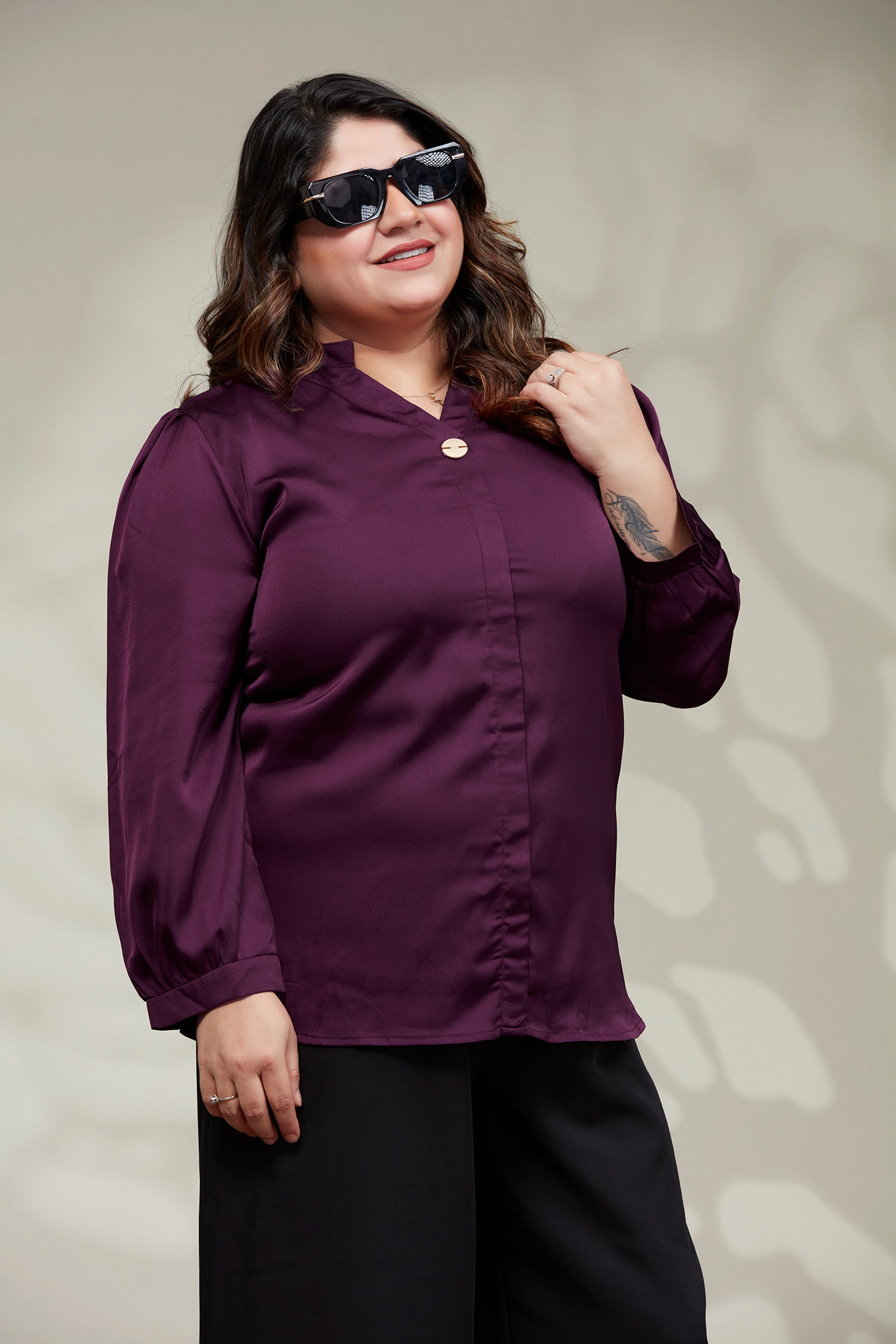 Satin Semi Formal Round Collar Top - Maroon image 3