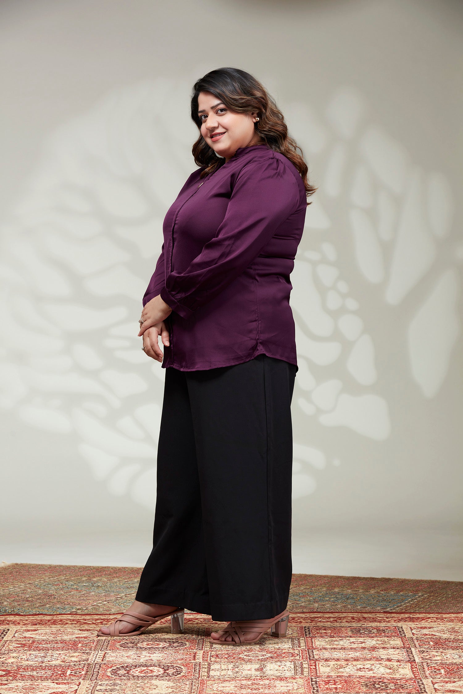 Satin Semi Formal Round Collar Top - Maroon image 5