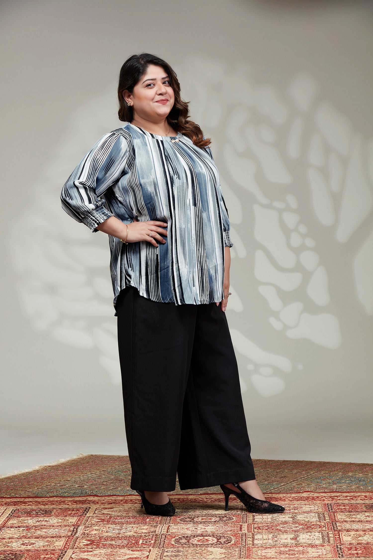 Causal Stipes Printed Top - Blue image 3