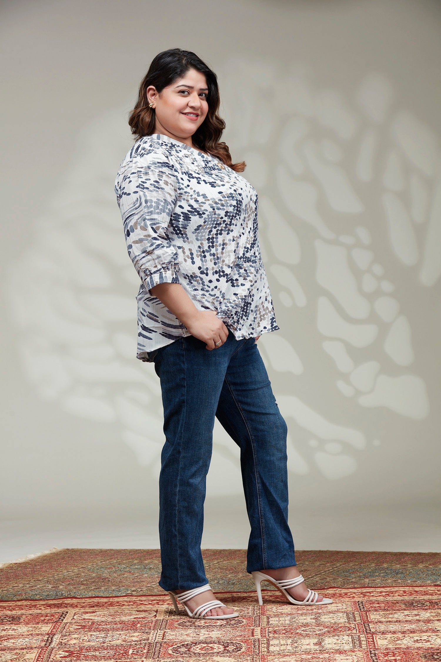 Causal Printed Full Sleeves Top - Grey image 3