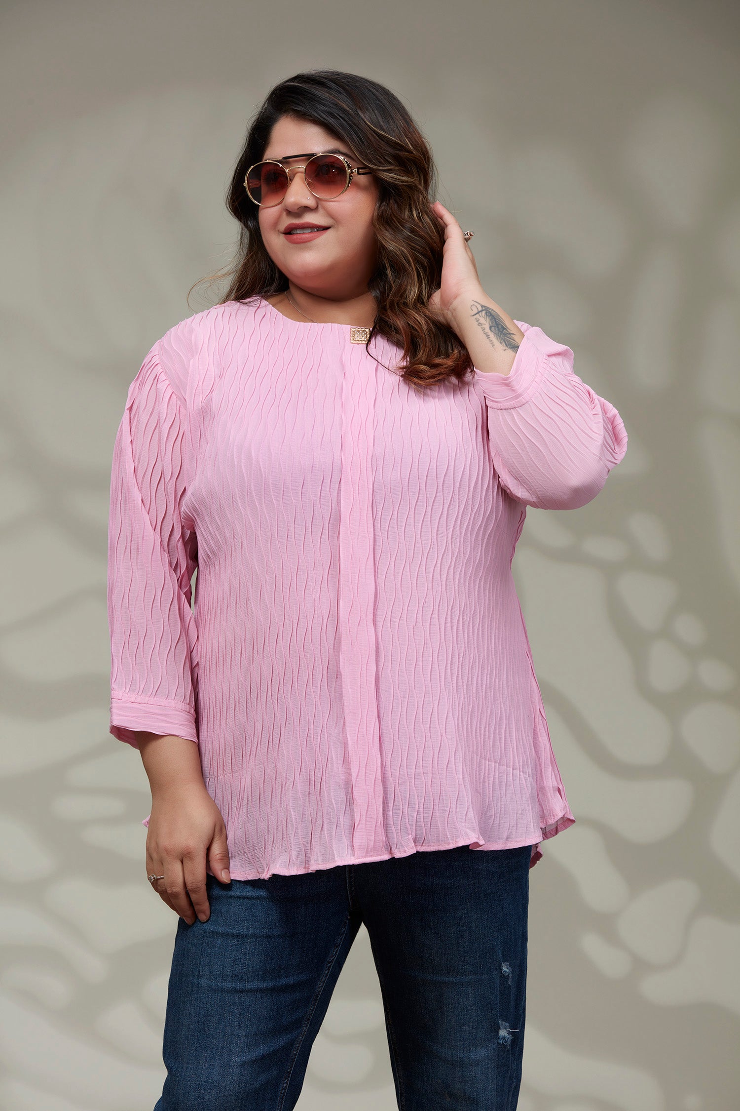 Wardrobe Wavy Ribbed Solid Georgette Top image 5
