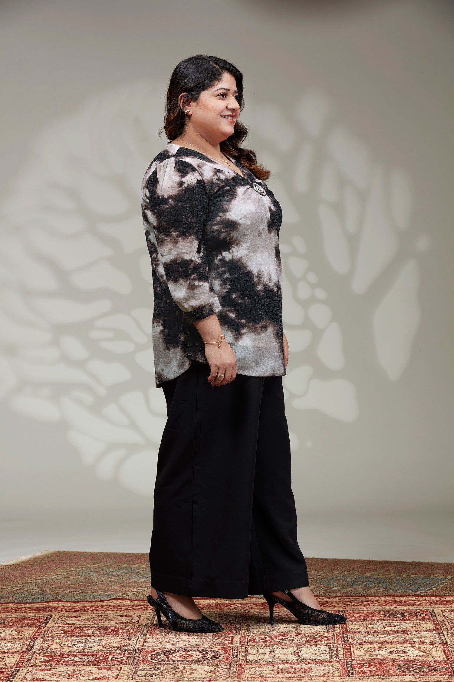 Party Wear Shimmer Tie-die Top -BROWN image 3