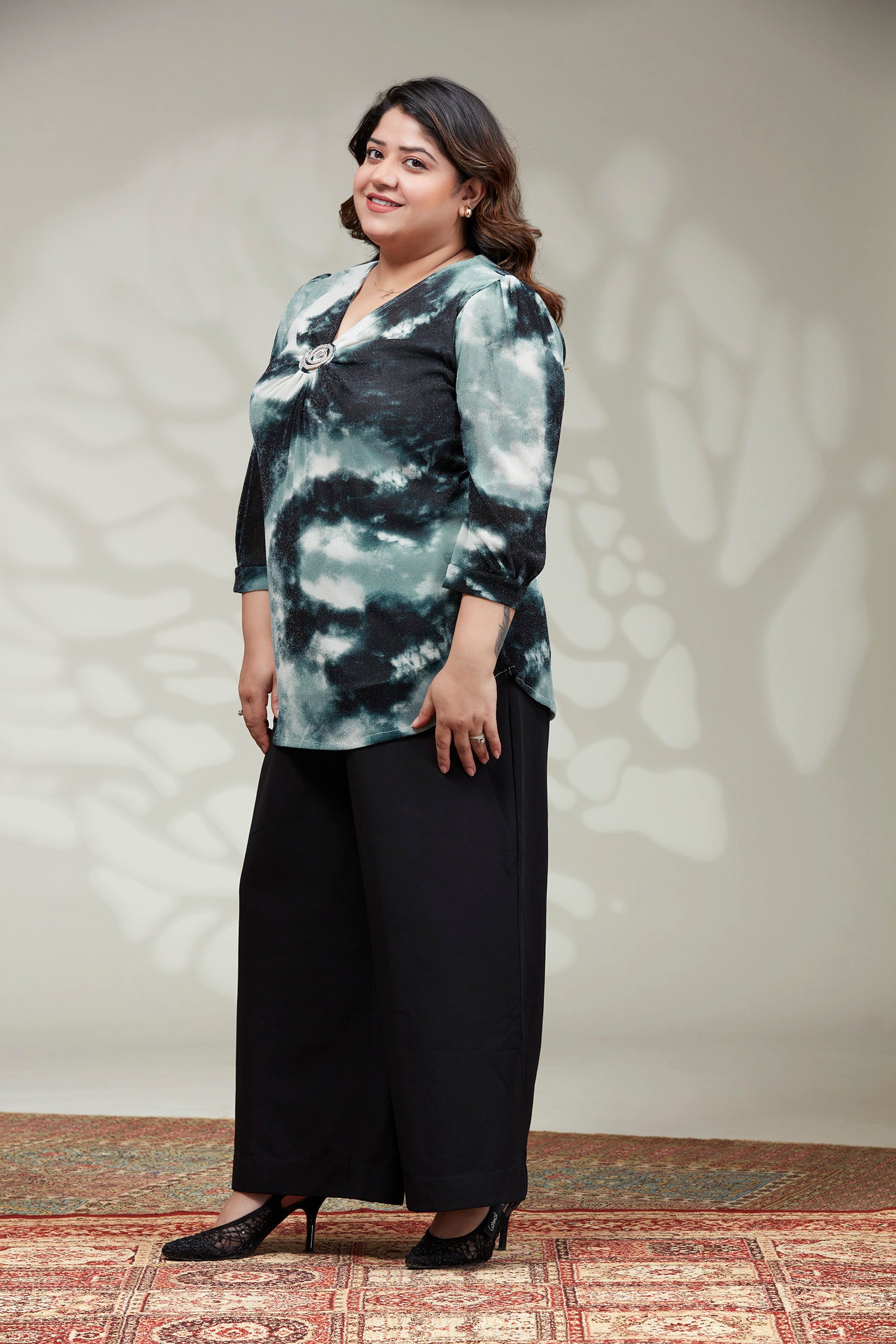 Party Wear Shimmer Tie-die Top - Green image 5