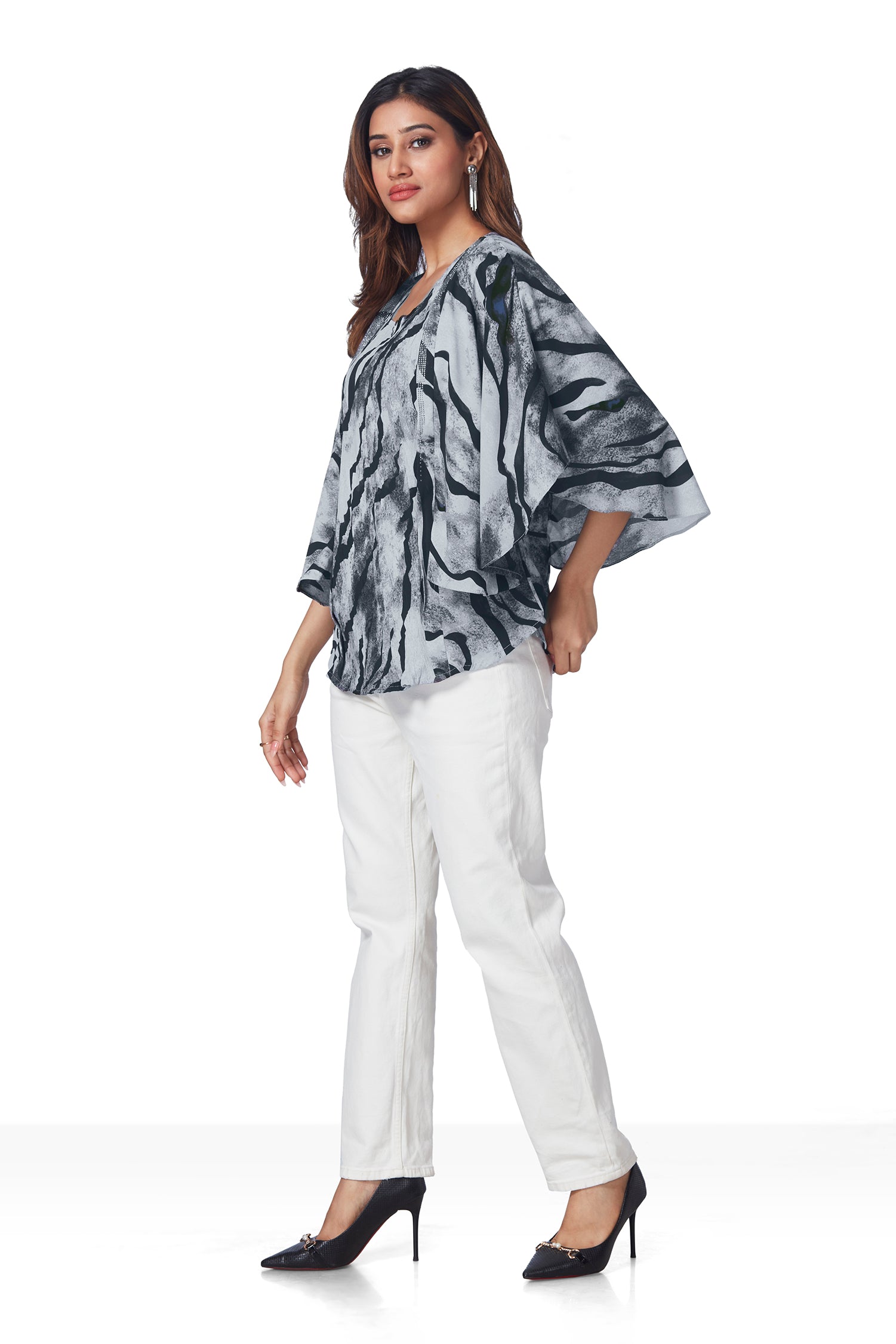 Partywear Kaftan Style Printed Top - Grey image 3