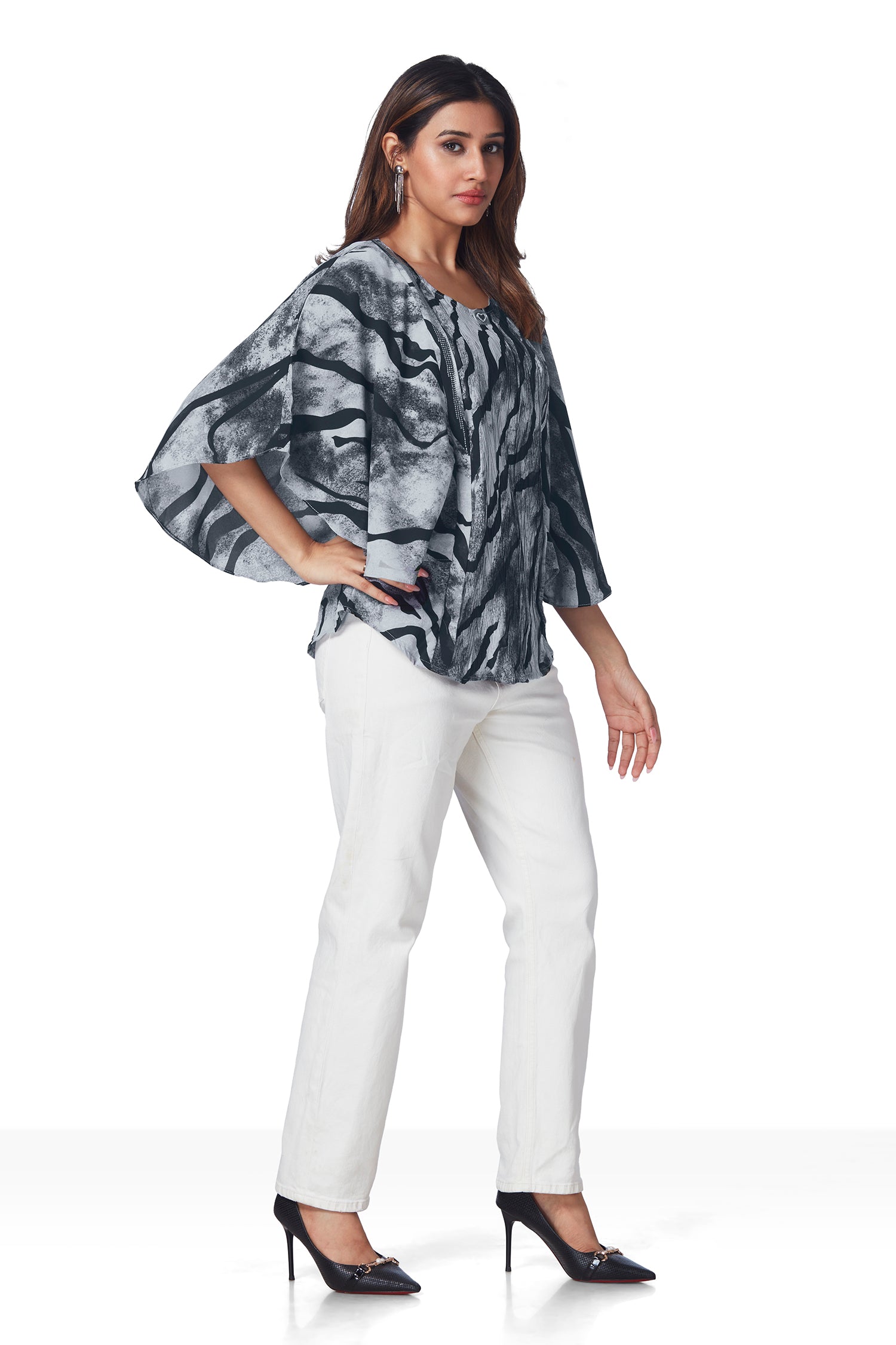 Partywear Kaftan Style Printed Top - Grey image 5