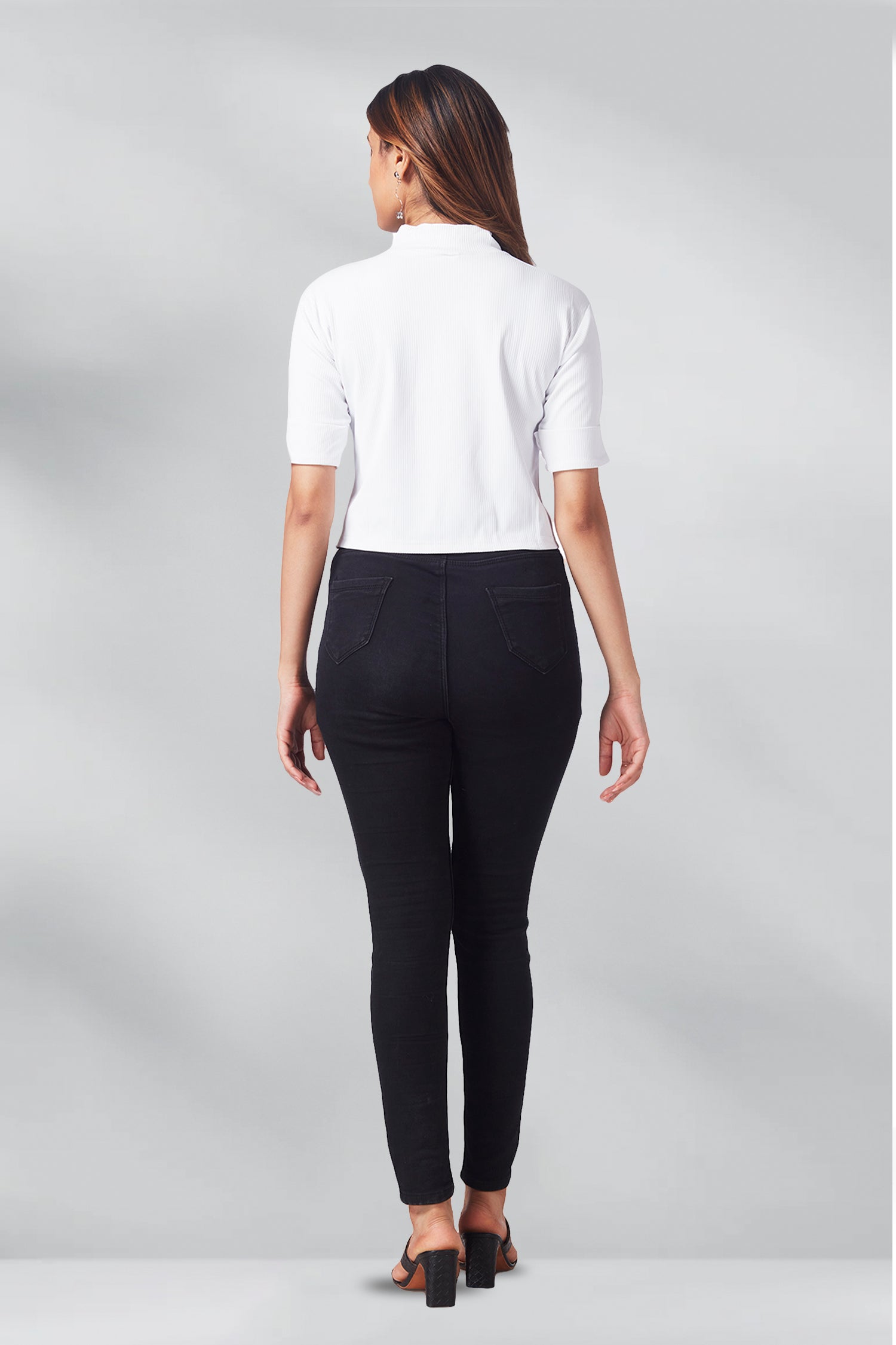 Casual Polo Neck Crop T-shirts - White image 6