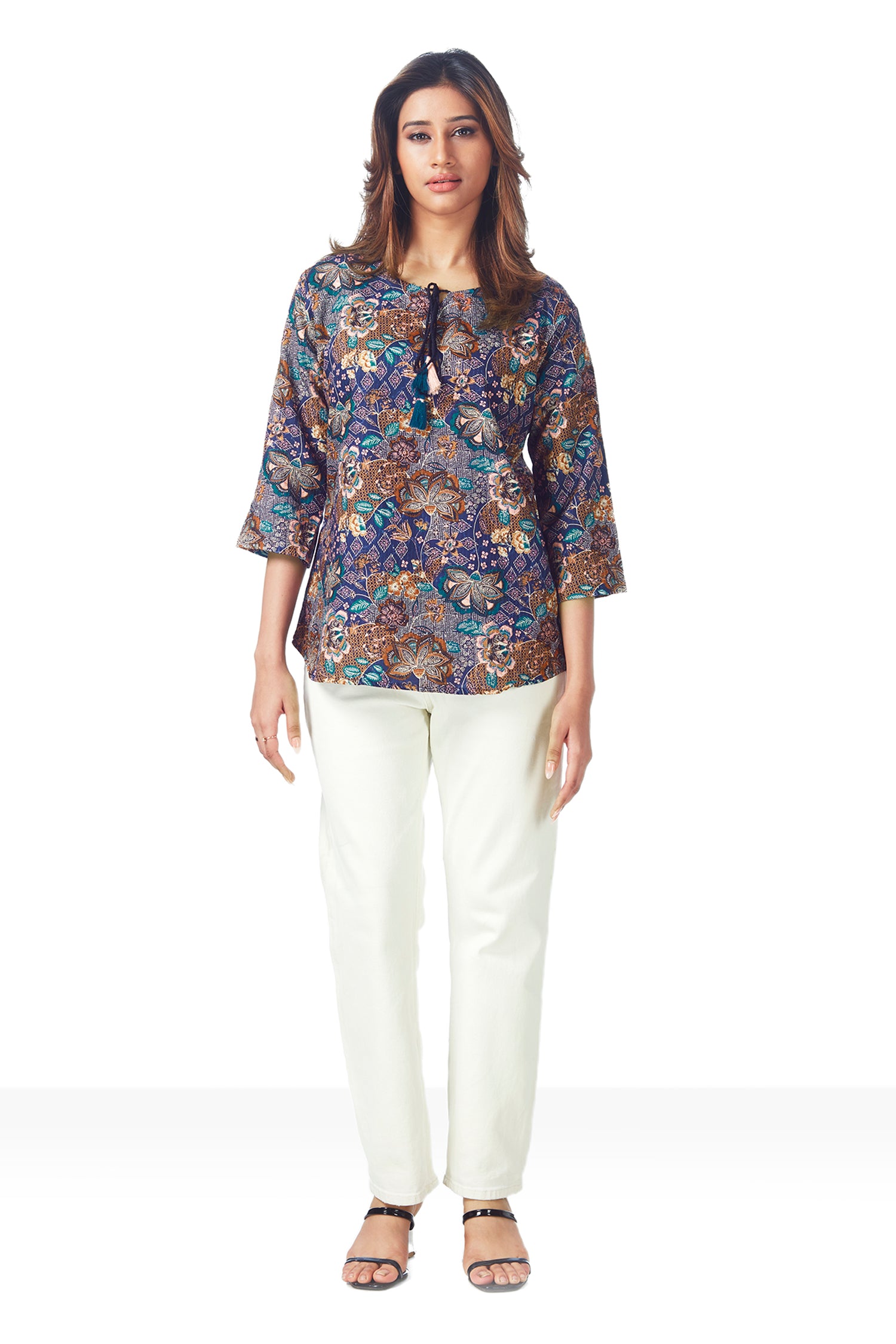 Causal Blue Color Floral Printed Top image 5
