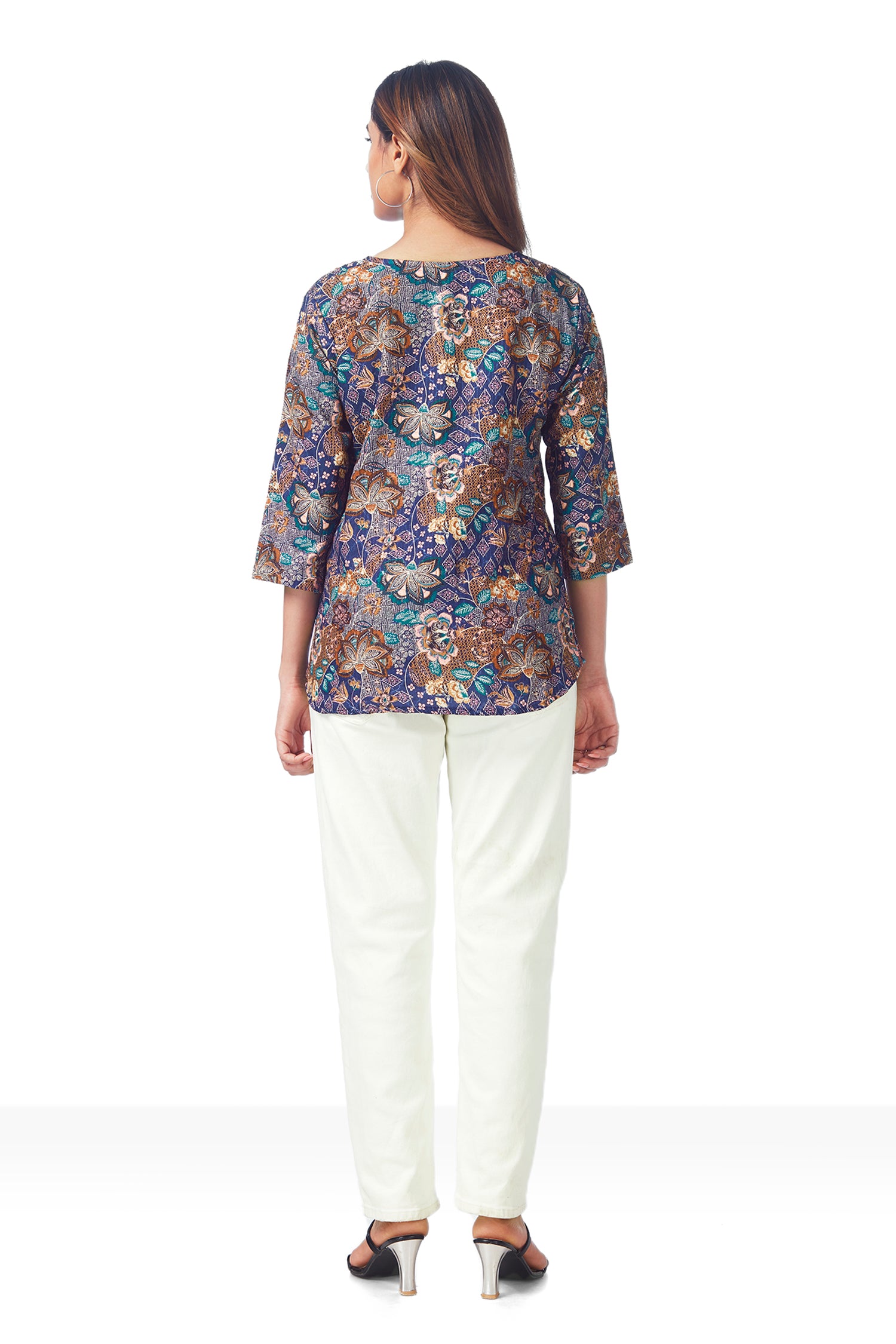 Causal Blue Color Floral Printed Top image 6