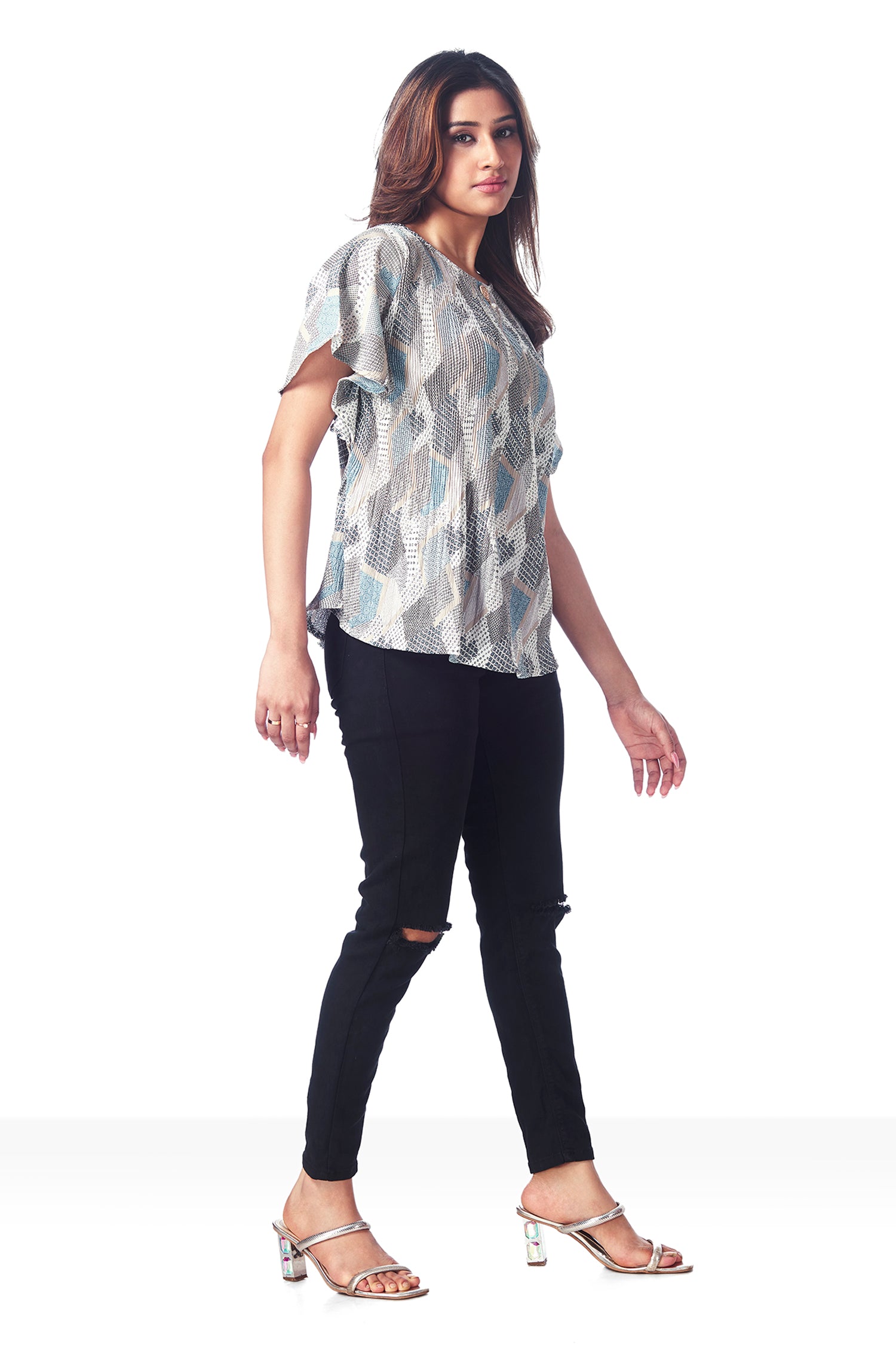 Wardrobe Stripes & Plaids Printed Top - Blue image 4