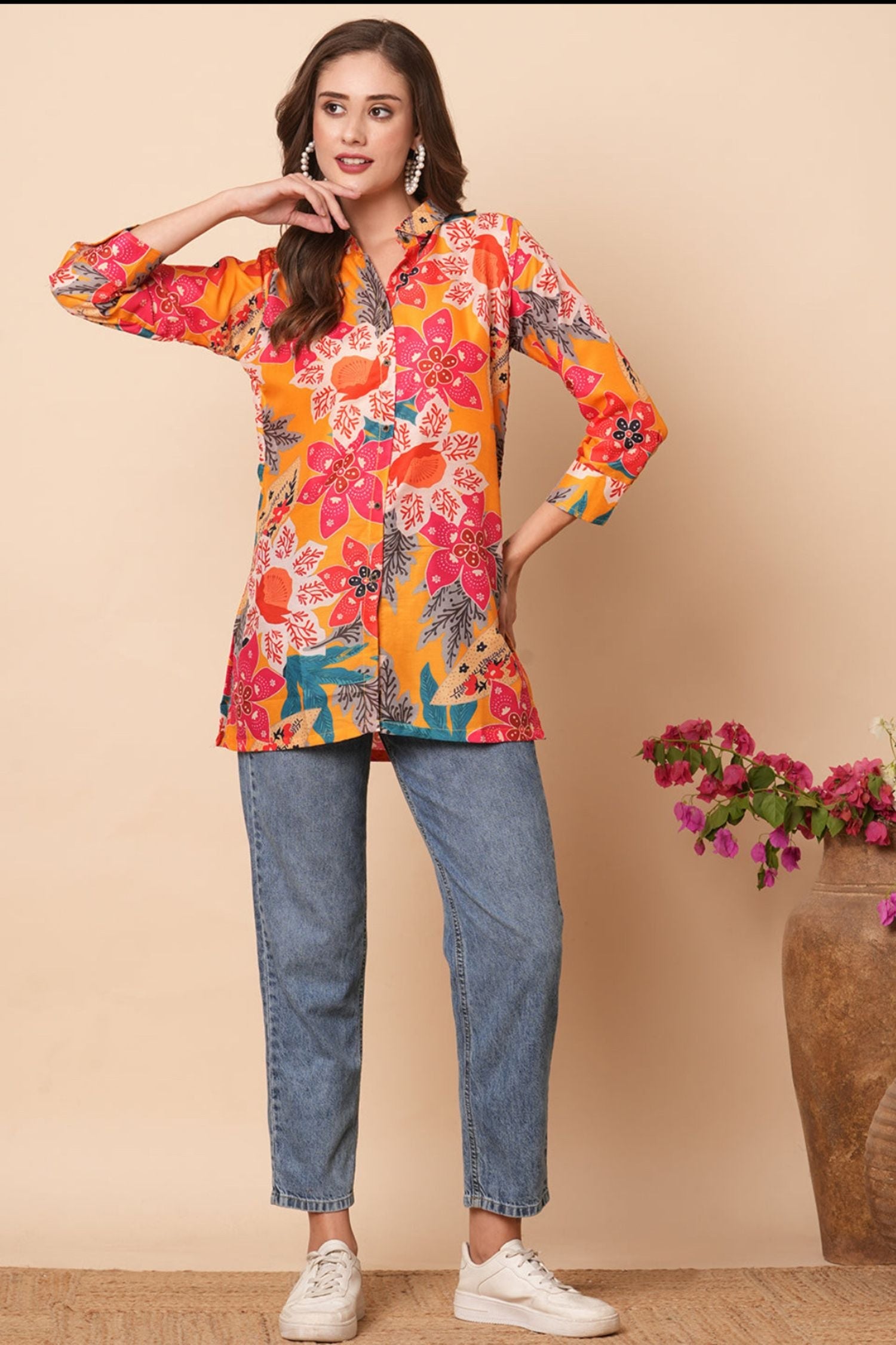 Printed Floral Shirt - Orange image 4