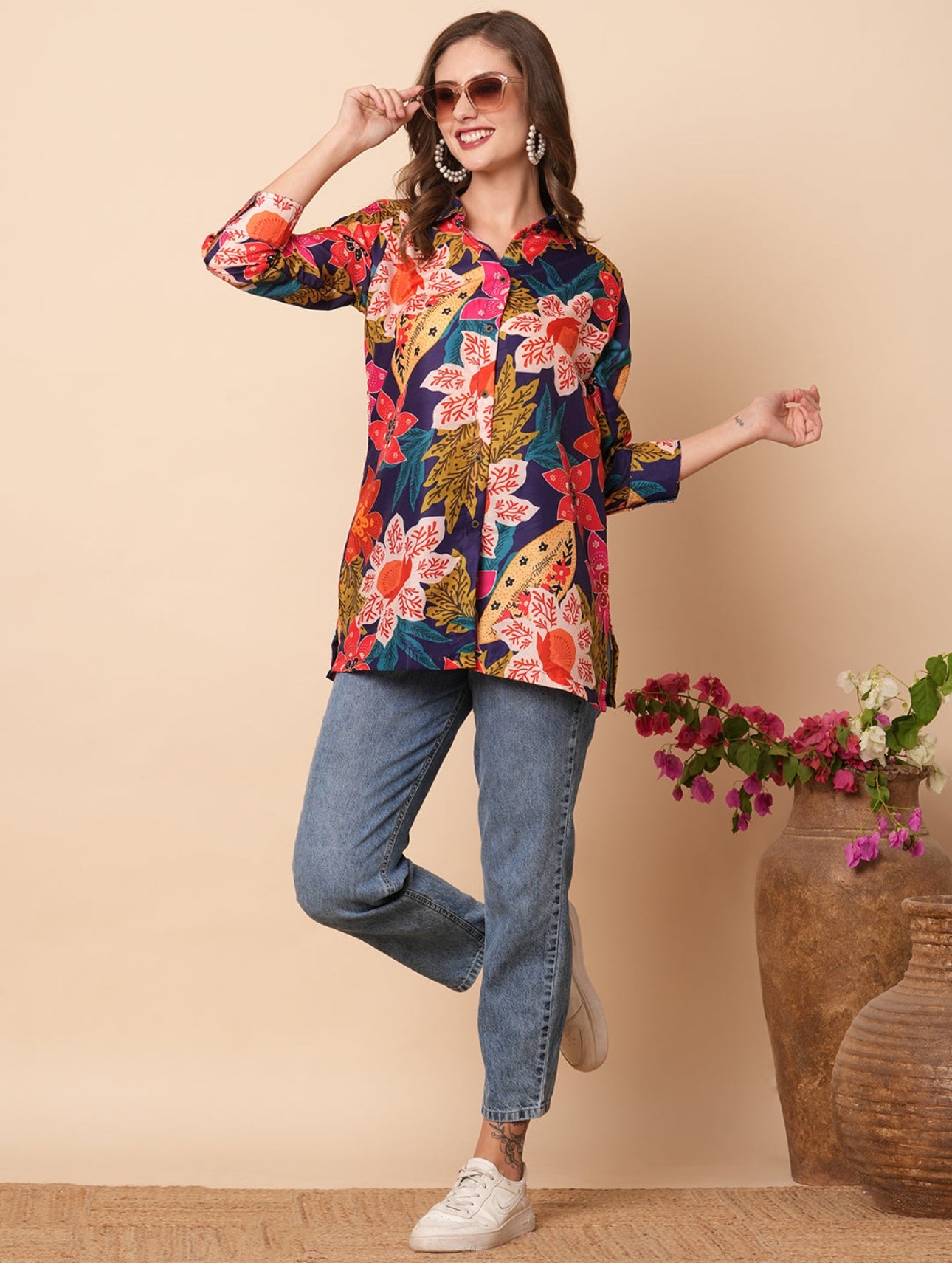 Printed Floral Shirt - Blue image 4