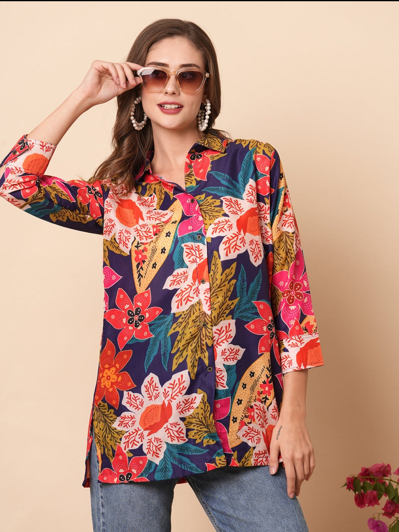 Printed Floral Shirt - Blue image 5