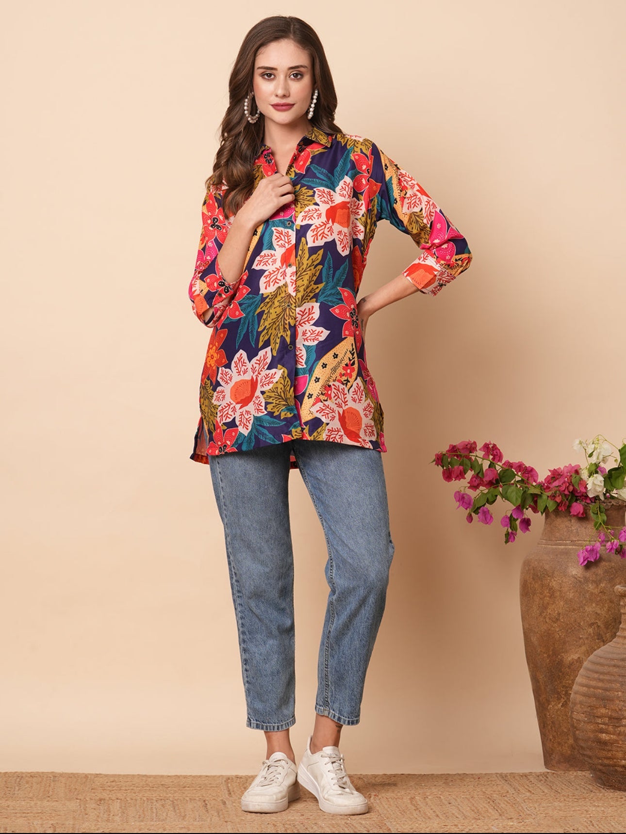 Printed Floral Shirt - Blue image 6