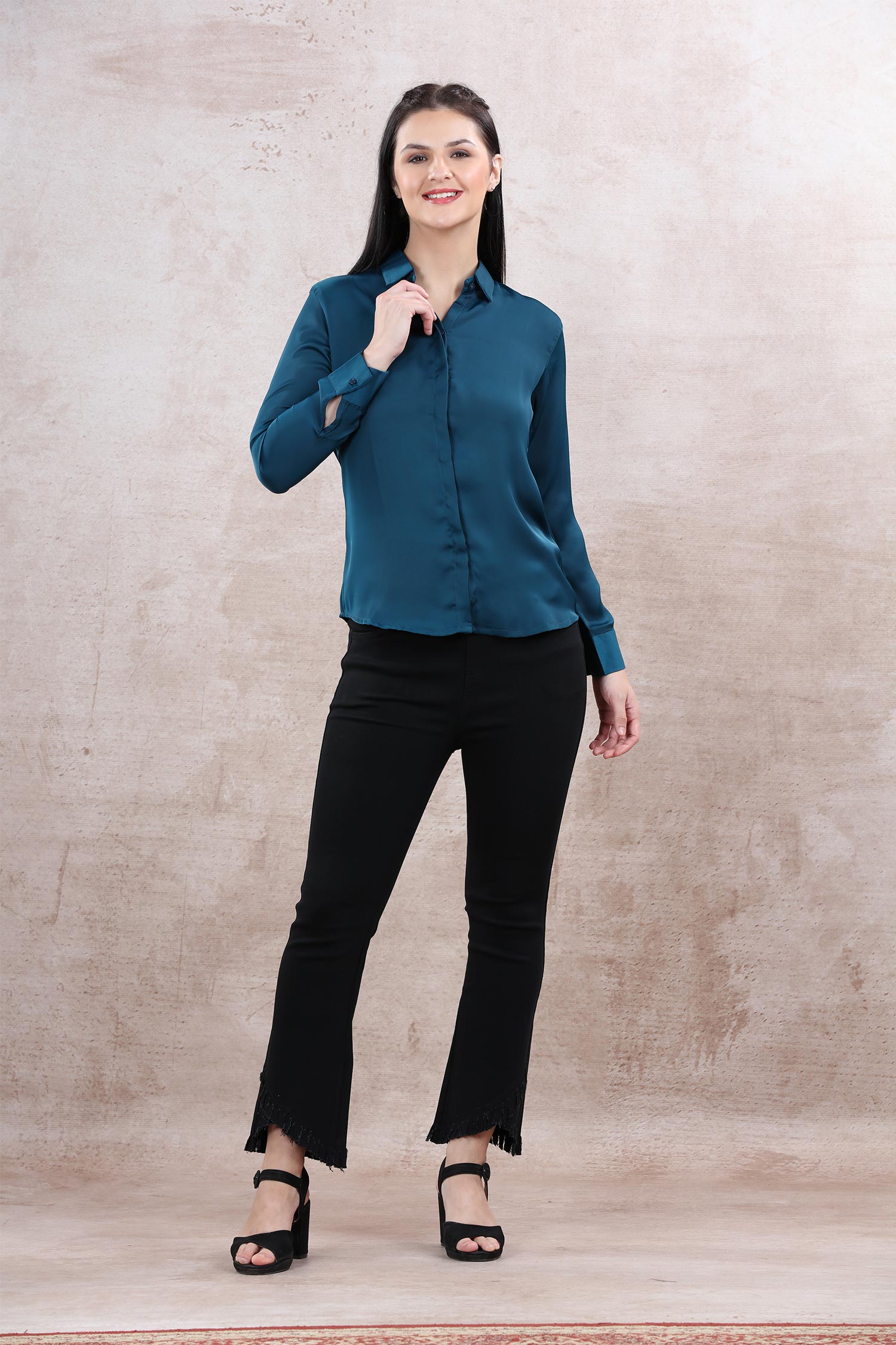 Satin Semi Formal Shirt - Peacock Blue image 5