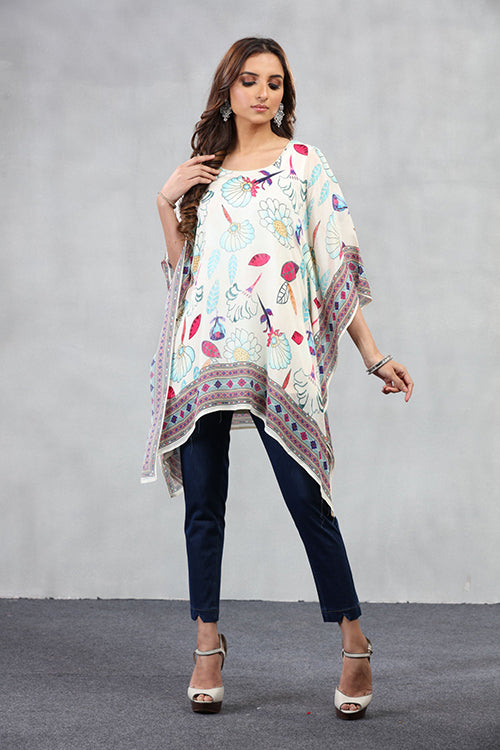 Short Kaftan With Floral Print - White image 5