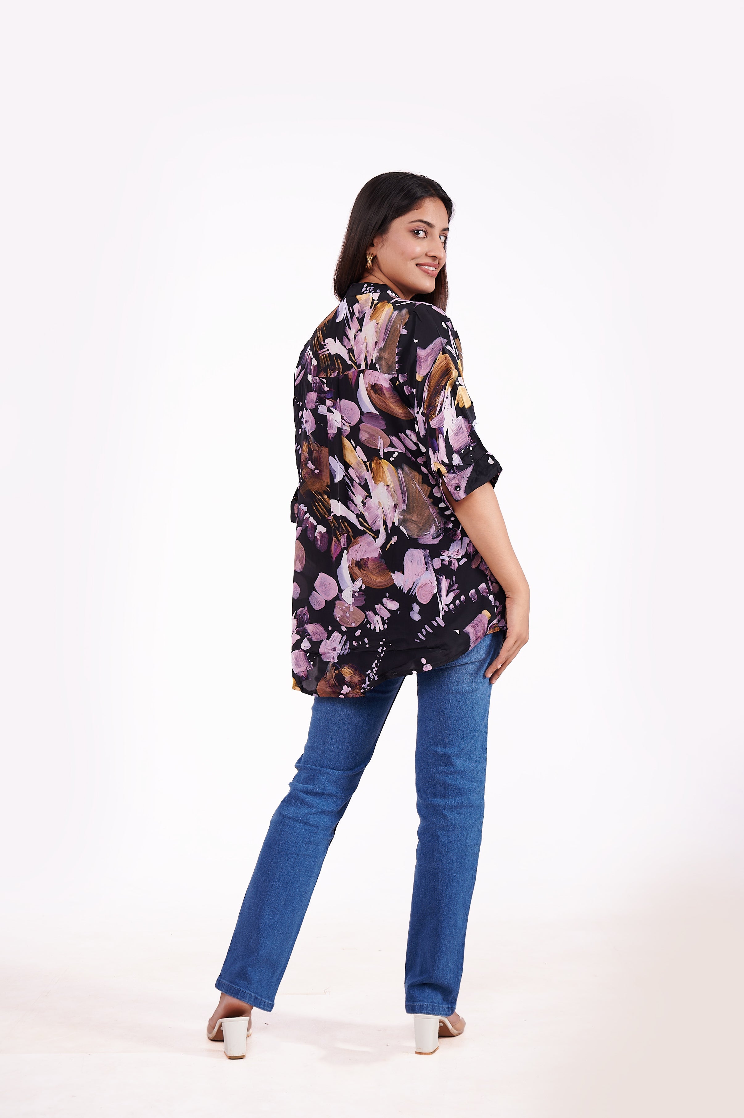 Crepe Floral Printed Tunic Top Black image 5
