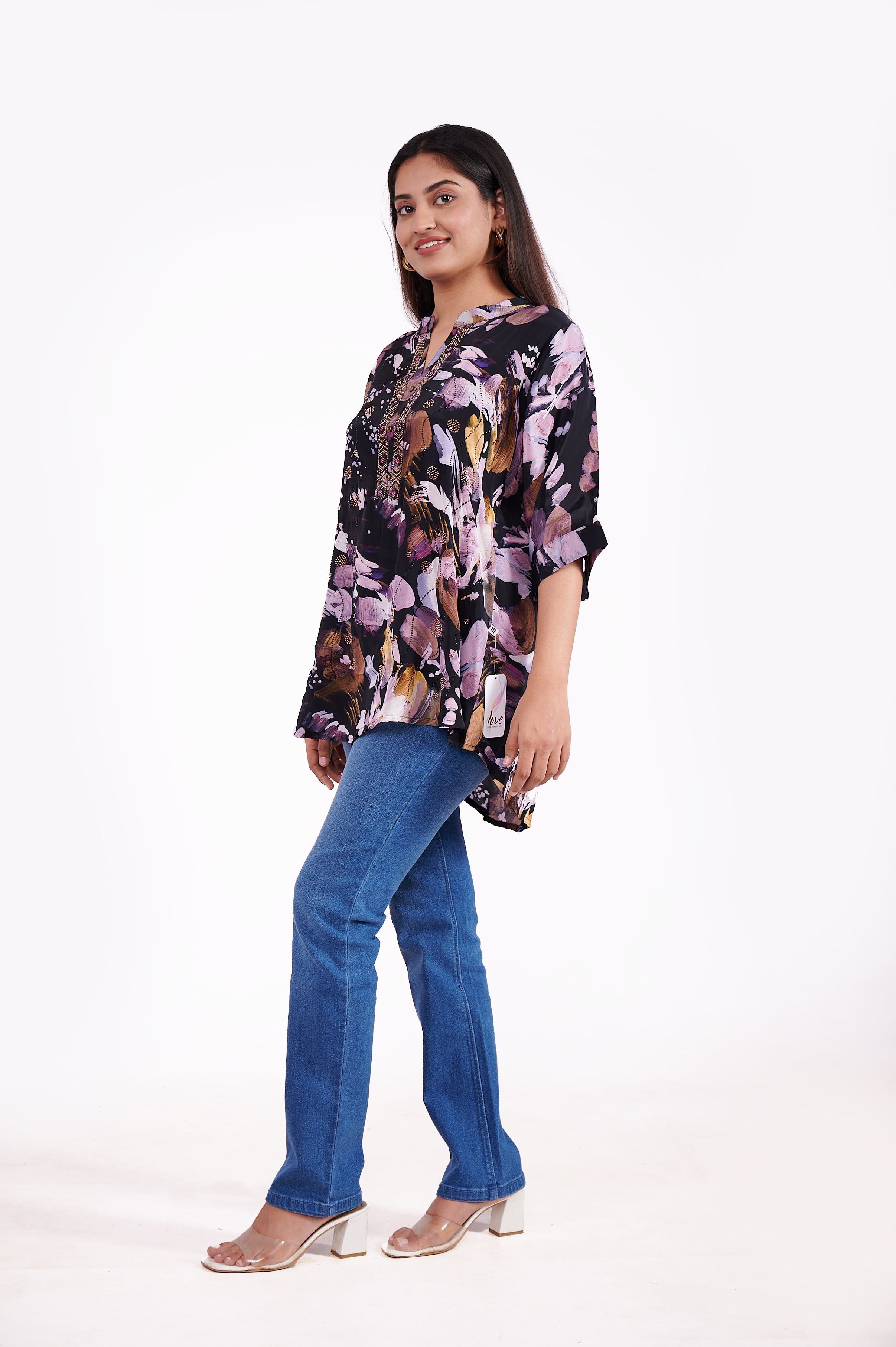 Crepe Floral Printed Tunic Top Black image 6
