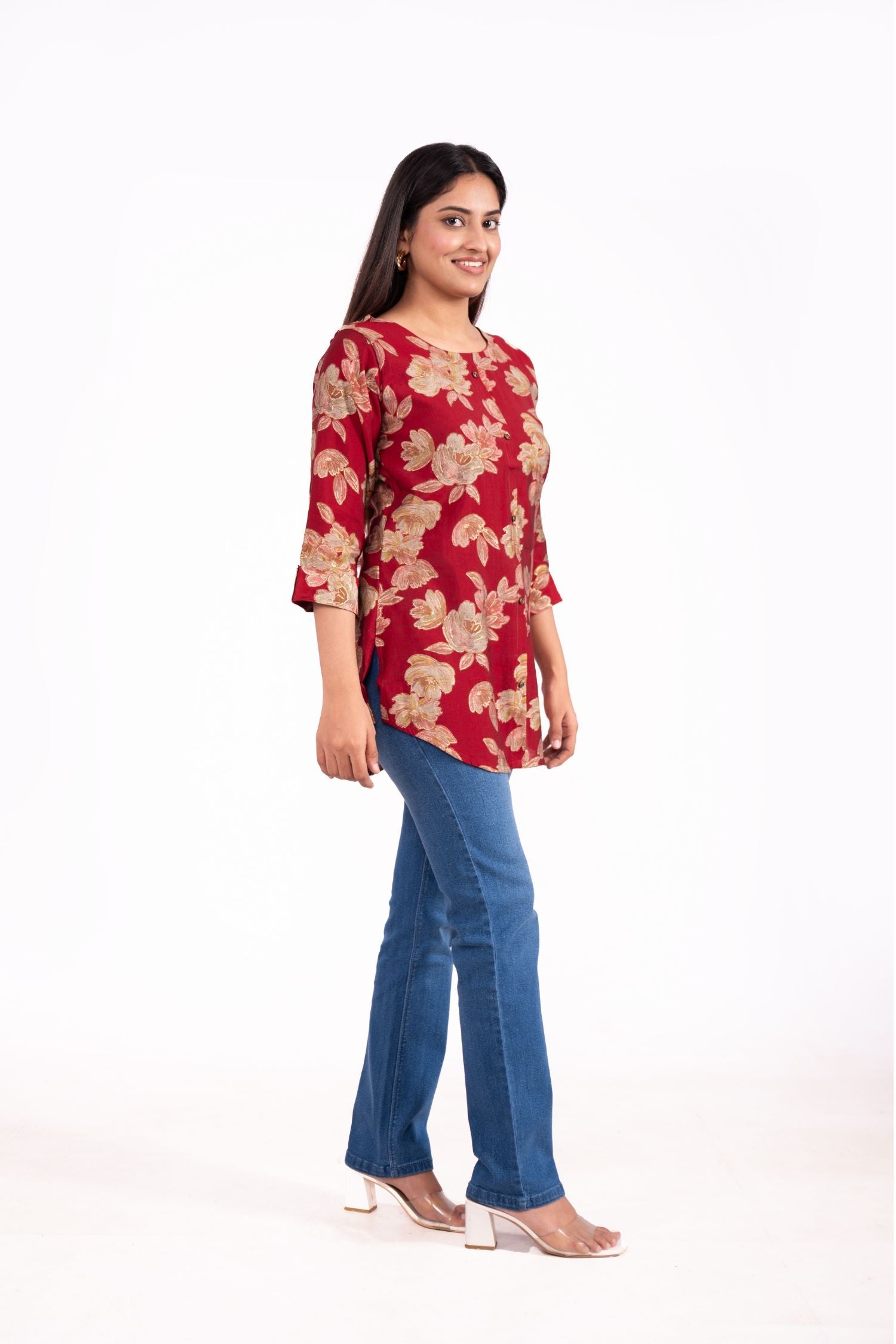 Cotton Floral Foil Printed A Line Tunic Top image 6
