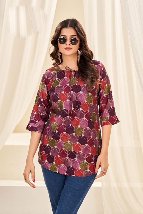 Modal Chandri Hexagonal Printed Tunic Top image 6
