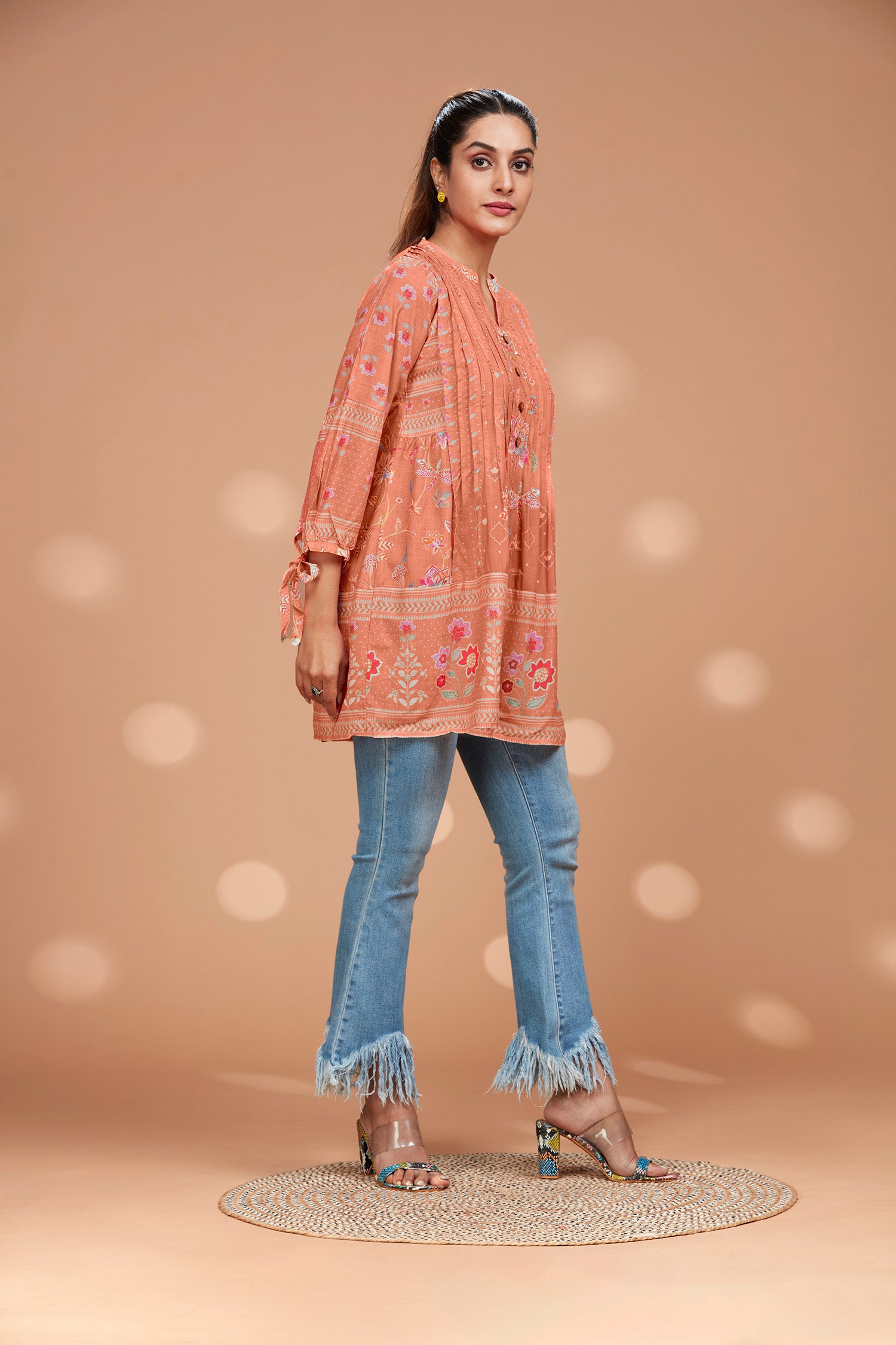 Cotton Popsicle Orange Long Kurti image 4