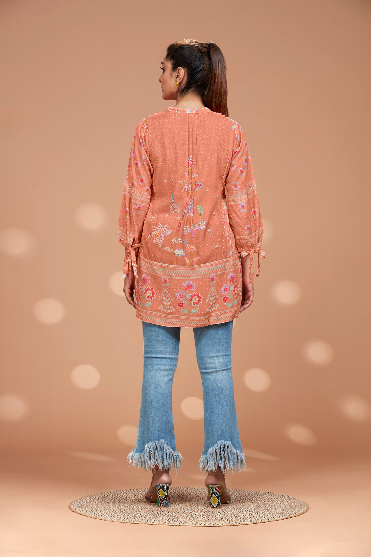 Cotton Popsicle Orange Long Kurti image 5