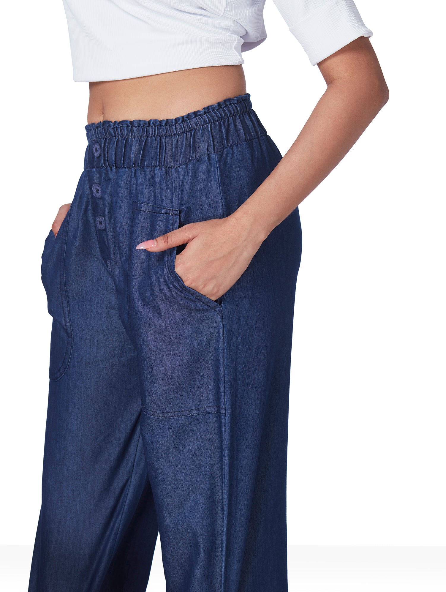 Denim Front Button Wide Leg Plazo image 2