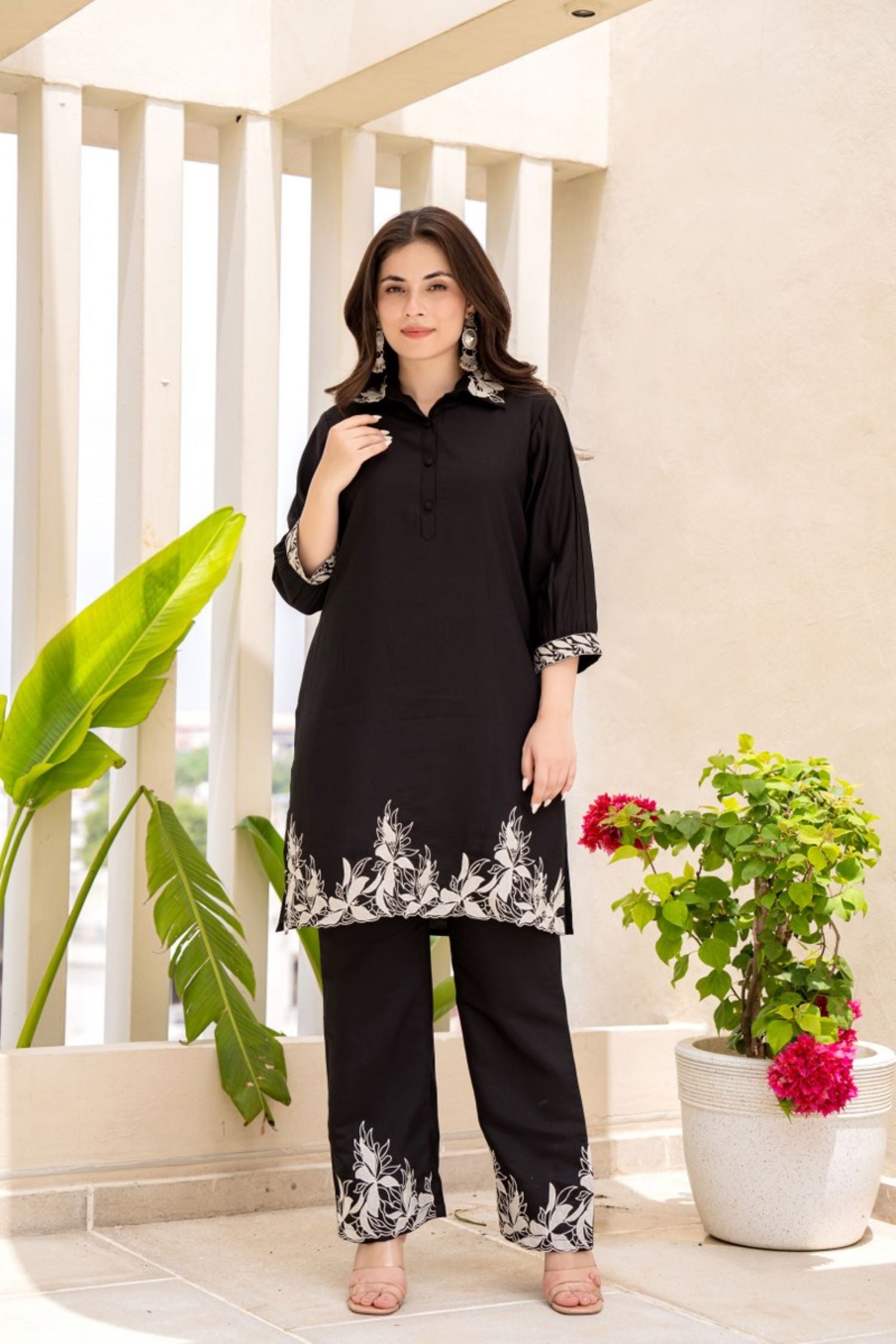 Confident Black Embroidered Kurta Cord Set image 3