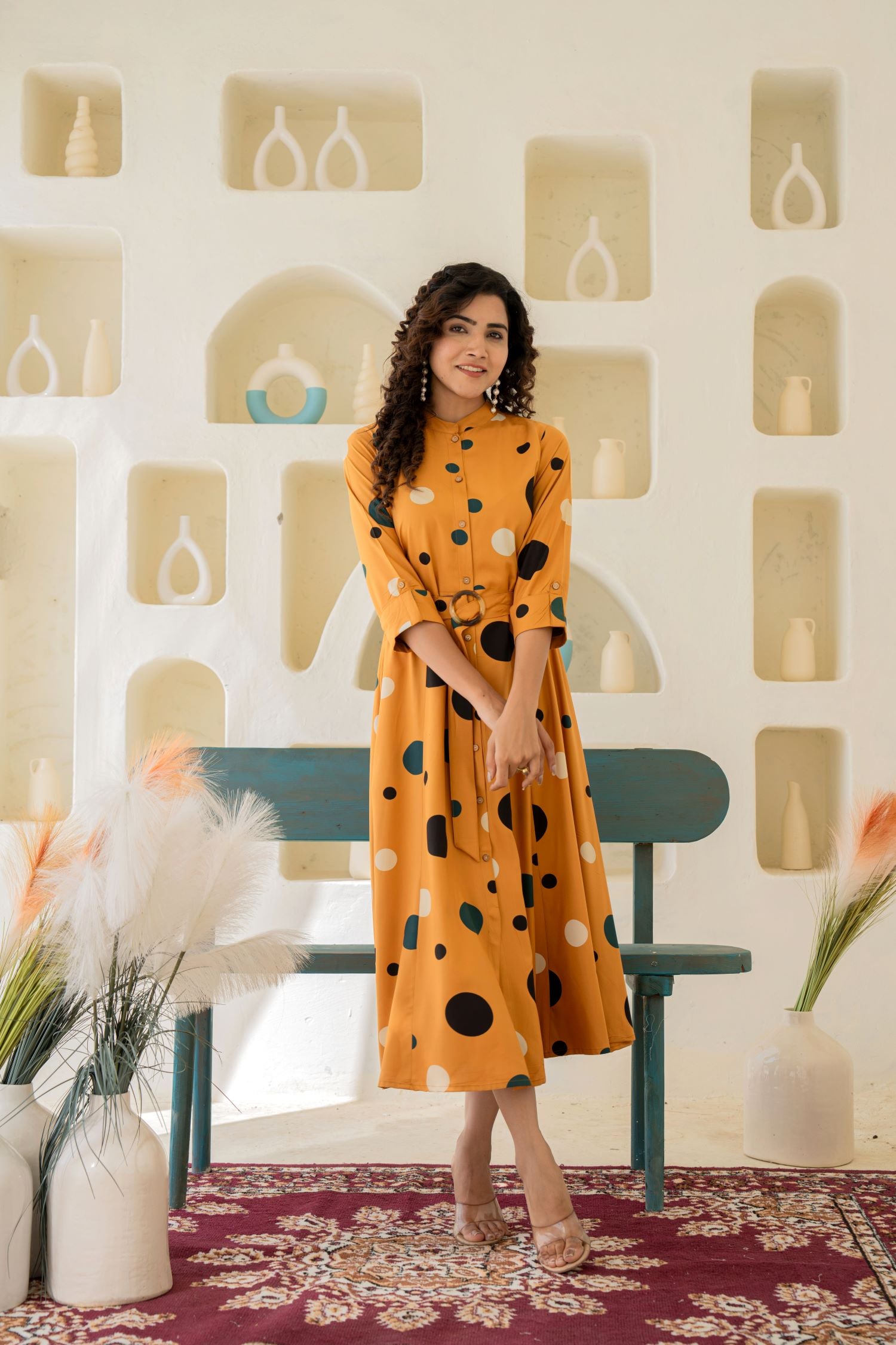 Chic Mustard Shirt Style Dress With Belt image 3
