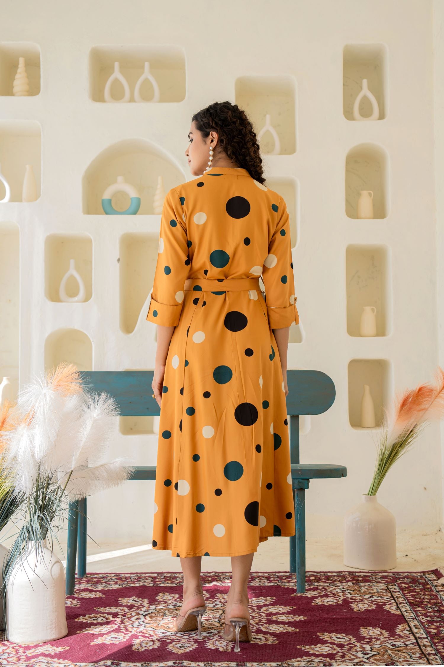 Chic Mustard Shirt Style Dress With Belt image 5