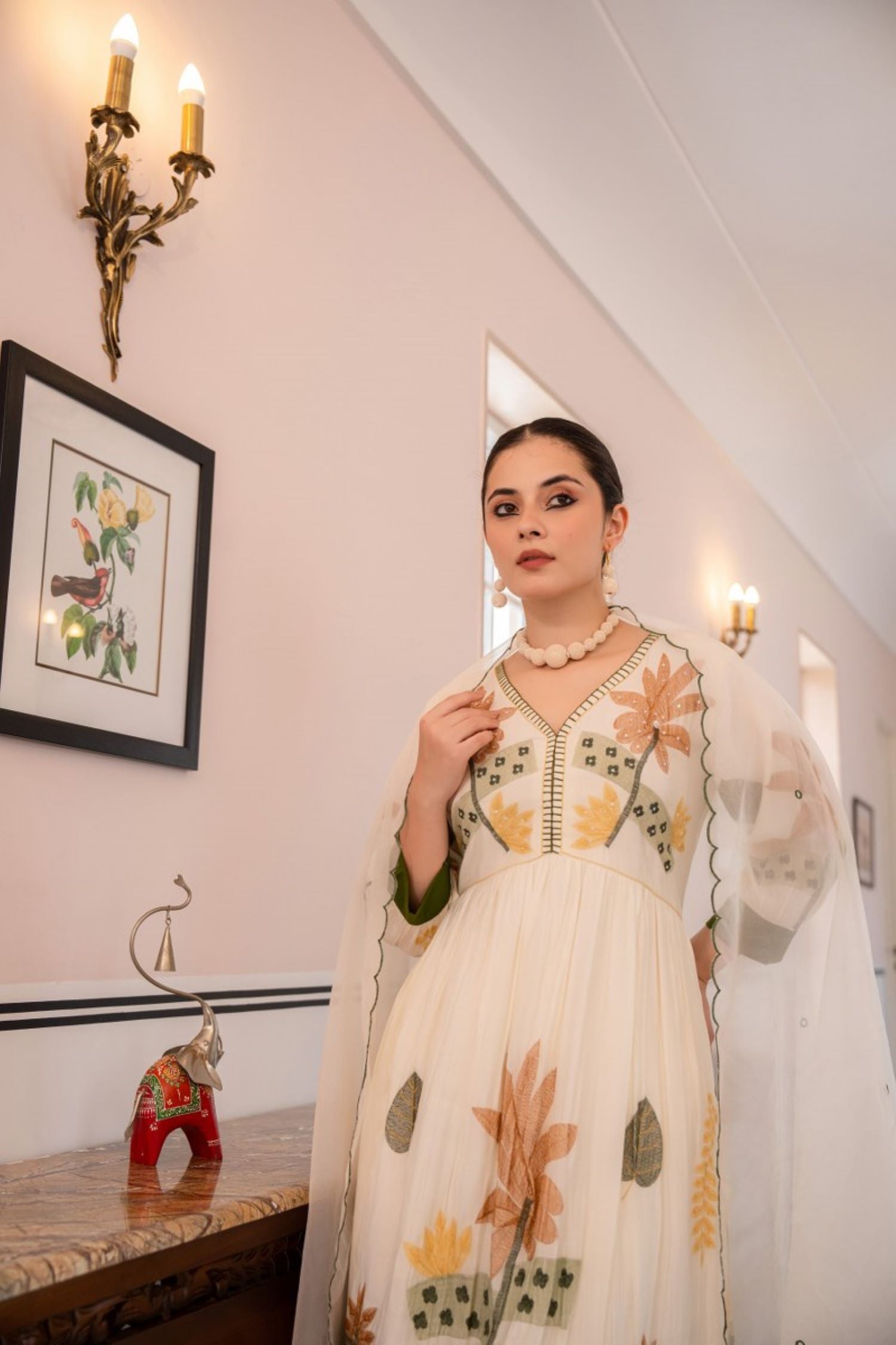Off-white Floral Embroidered Straight Kurta Suit With Dupatta image 6
