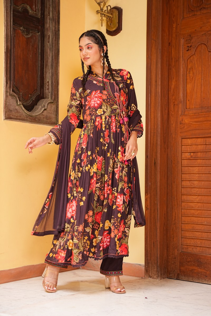 Anarkali Traditional Kurta Set - Wine image 4