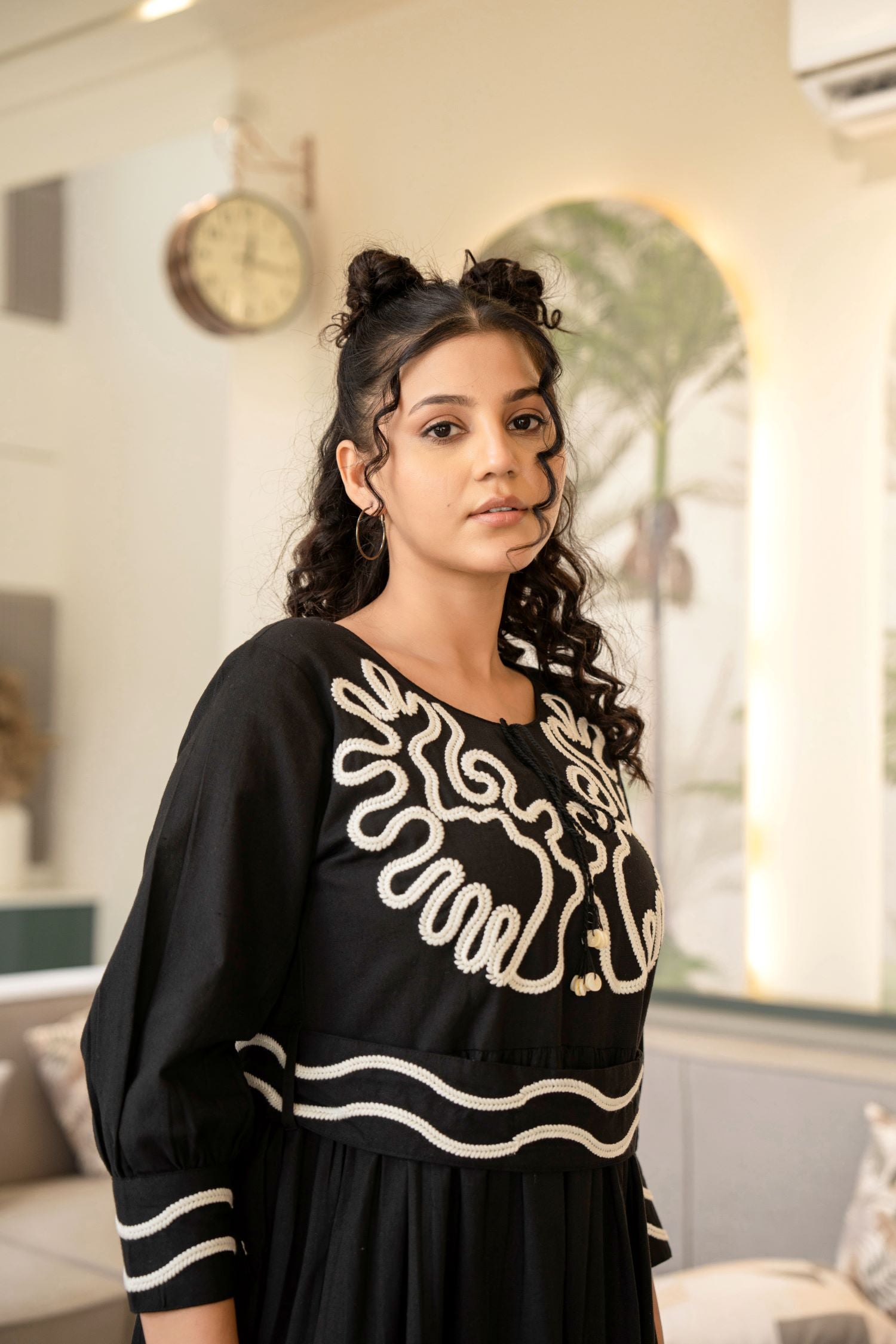 Freyaa Embroidered Black Cotton Tunic image 4
