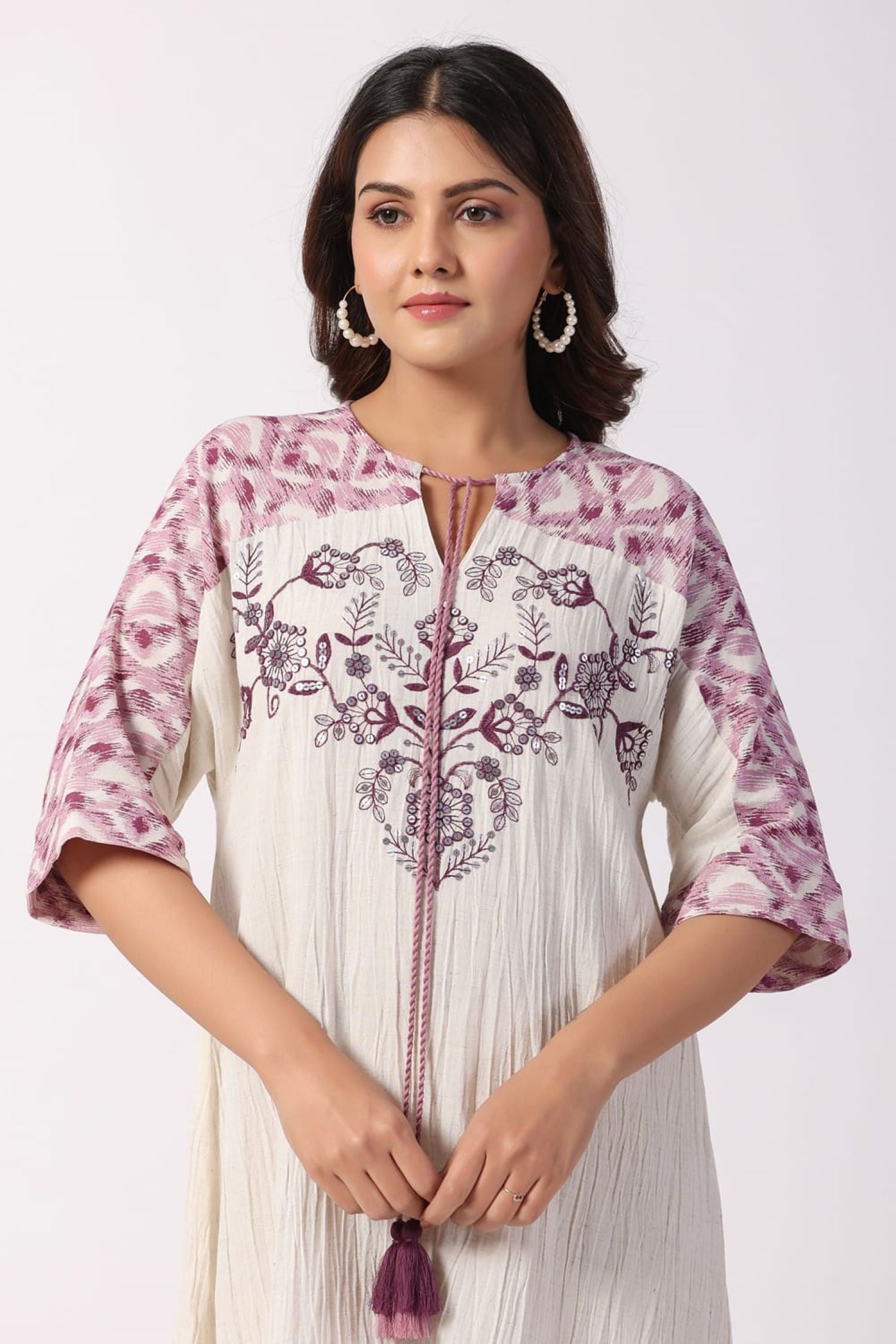 Boho Chic A-line Purple Embroidered Floral Short Tunic Dress image 5