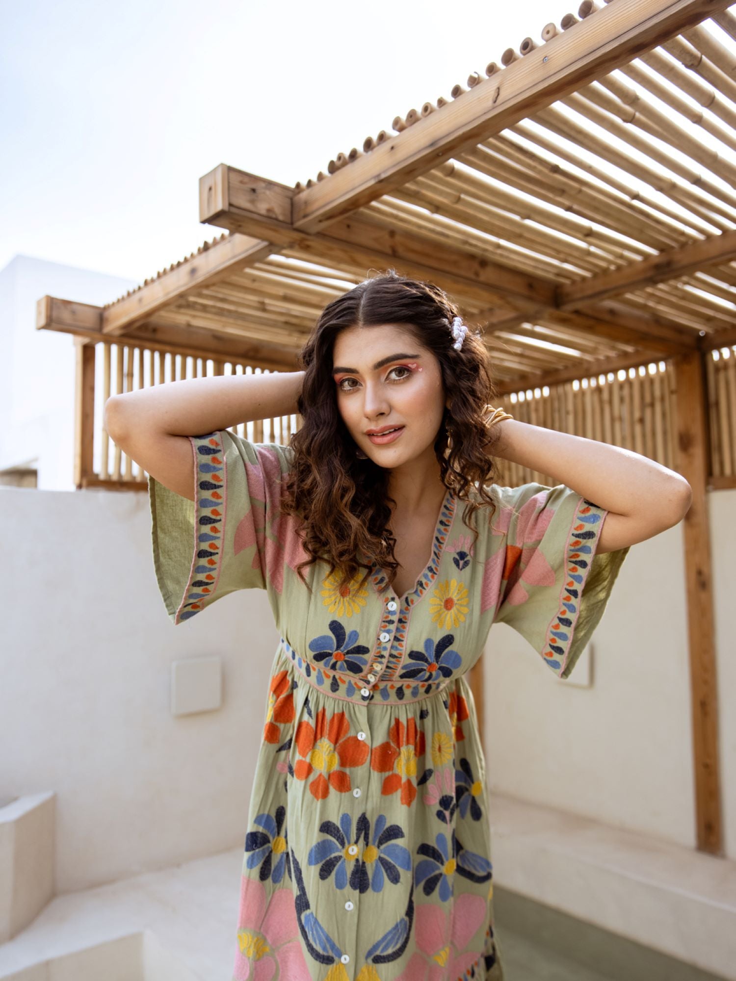Bright Daisy Embroidered Cluster Green Tunic Dress image 6