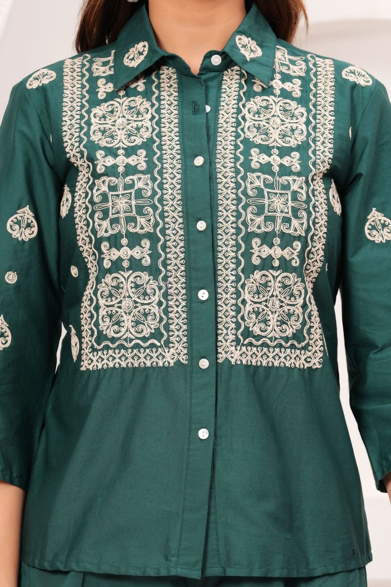 Elegant Green Co-ord Set With Beautiful Embroidery On Top & Pants image 7