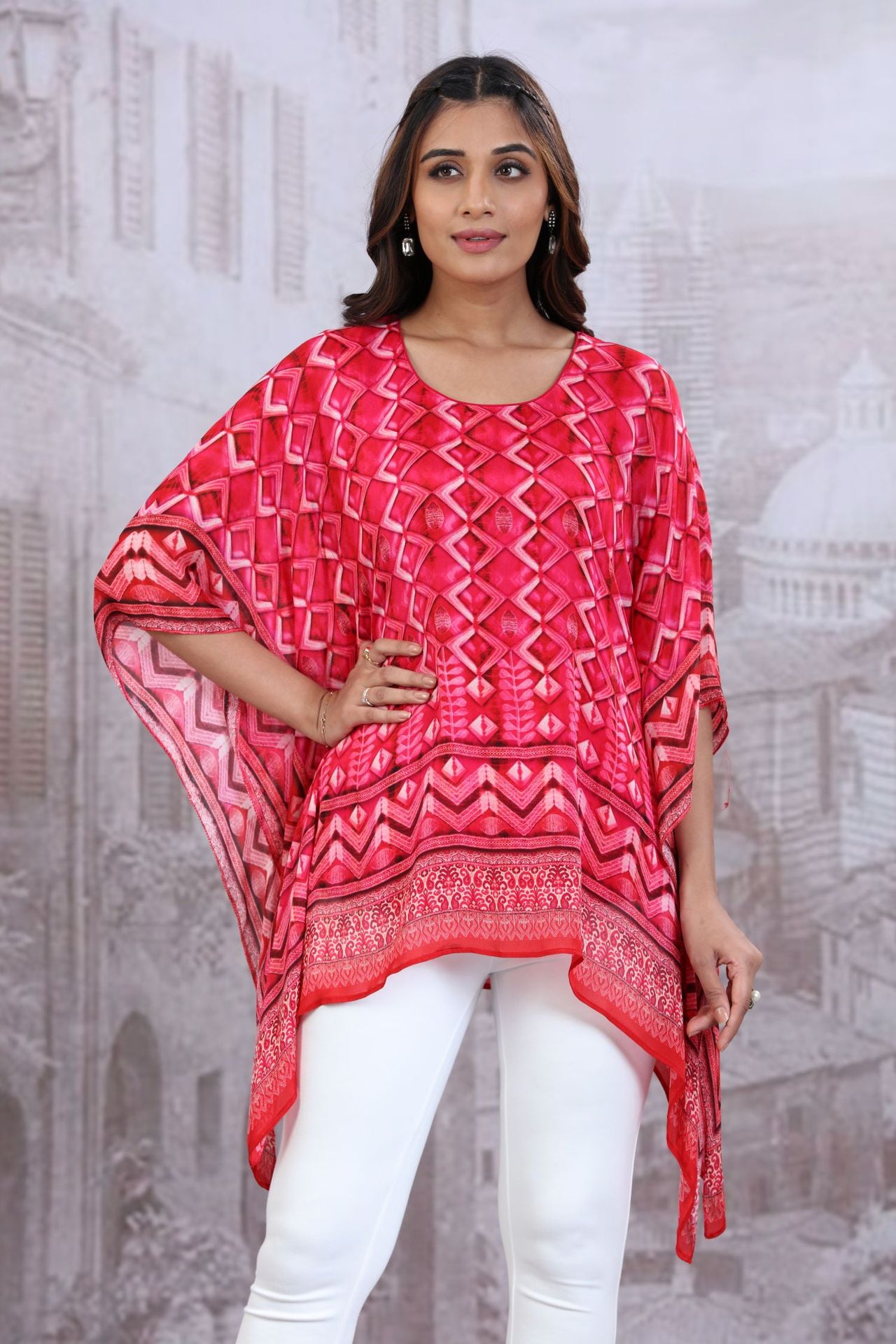 Pink Short Kaftan With Round Neck image 6