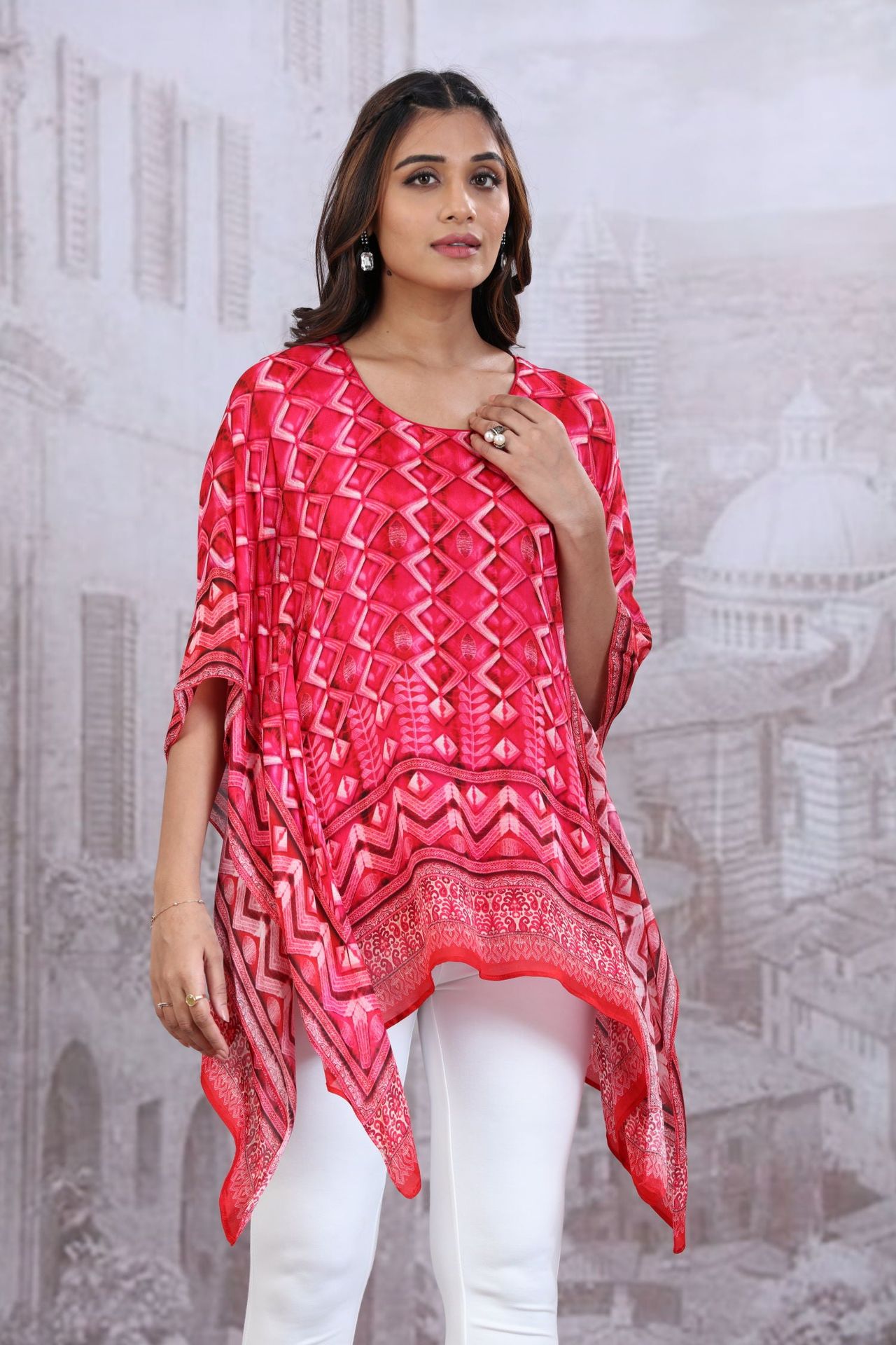 Pink Short Kaftan With Round Neck image 7