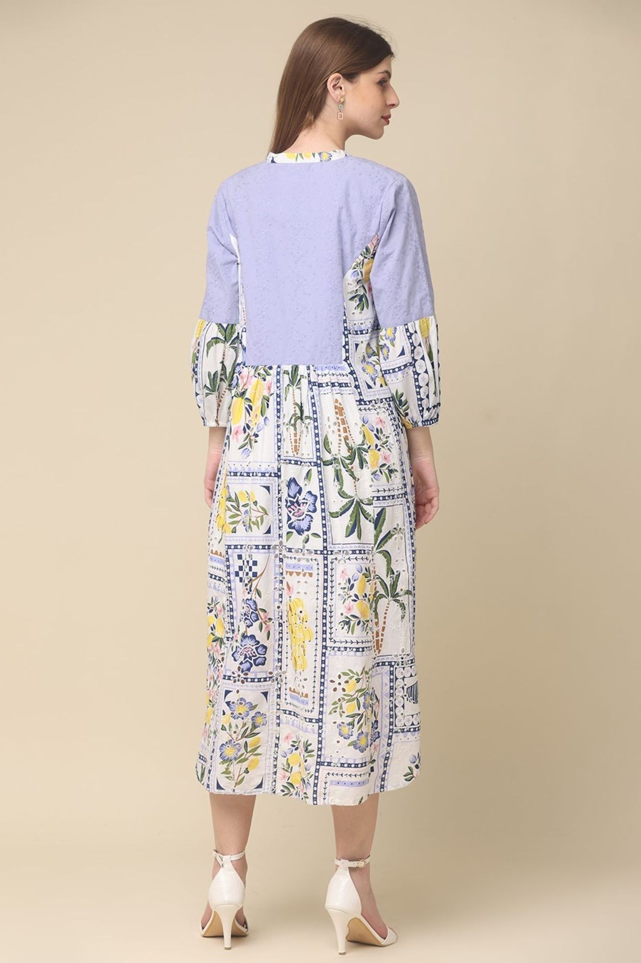 Off-white Cotton Dress With Printed Designs image 5