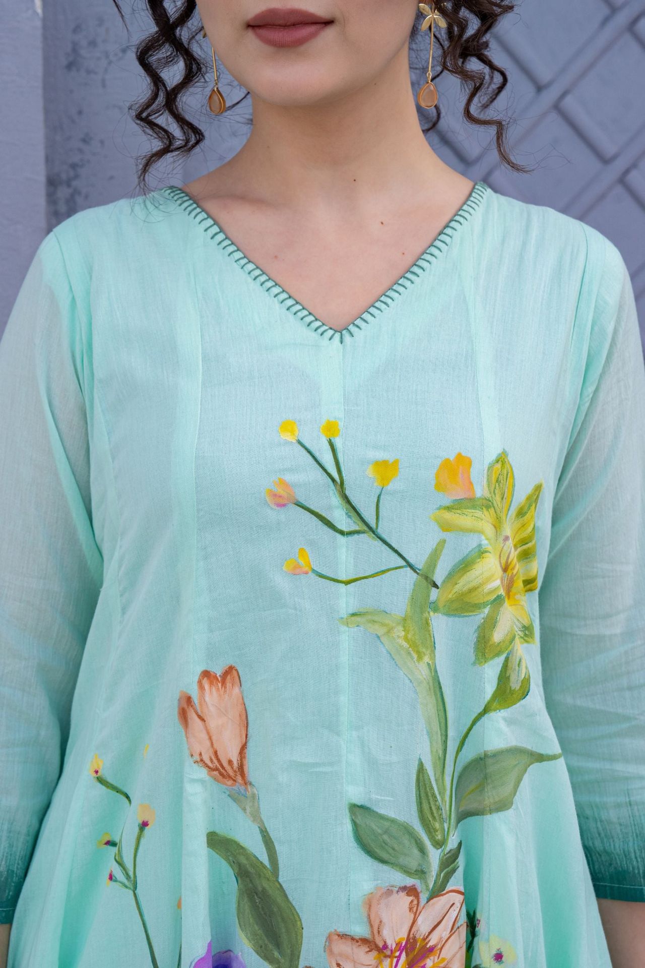 Green Petal Print Dupatta Set image 5