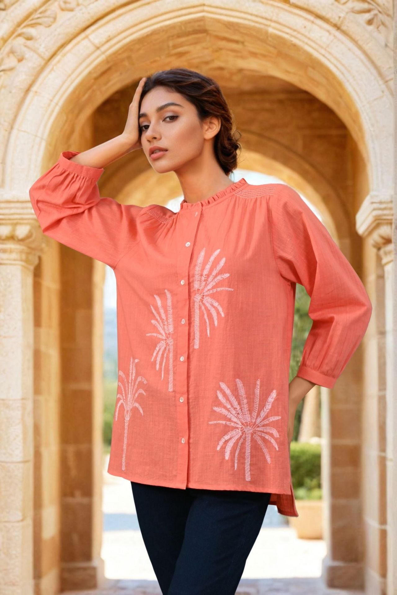 Bright Bloom Orange Top With Subtle Detailing image 5