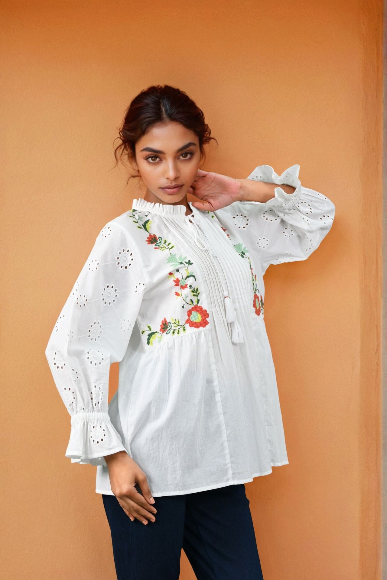 White Bloom Eyelet Floral Top image 3