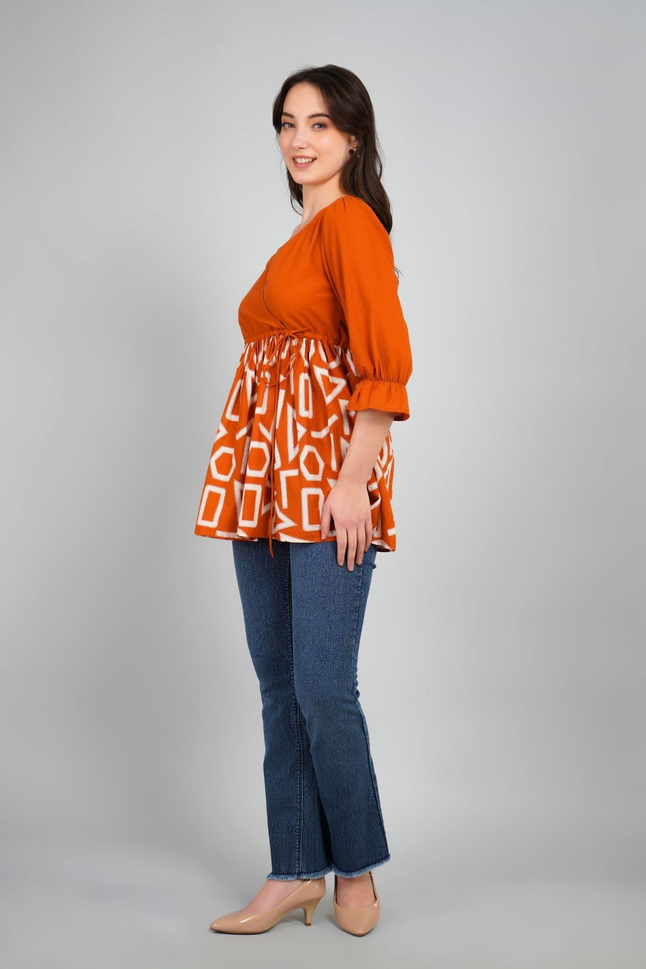 Freyaa Orange Frill Printed Top image 3