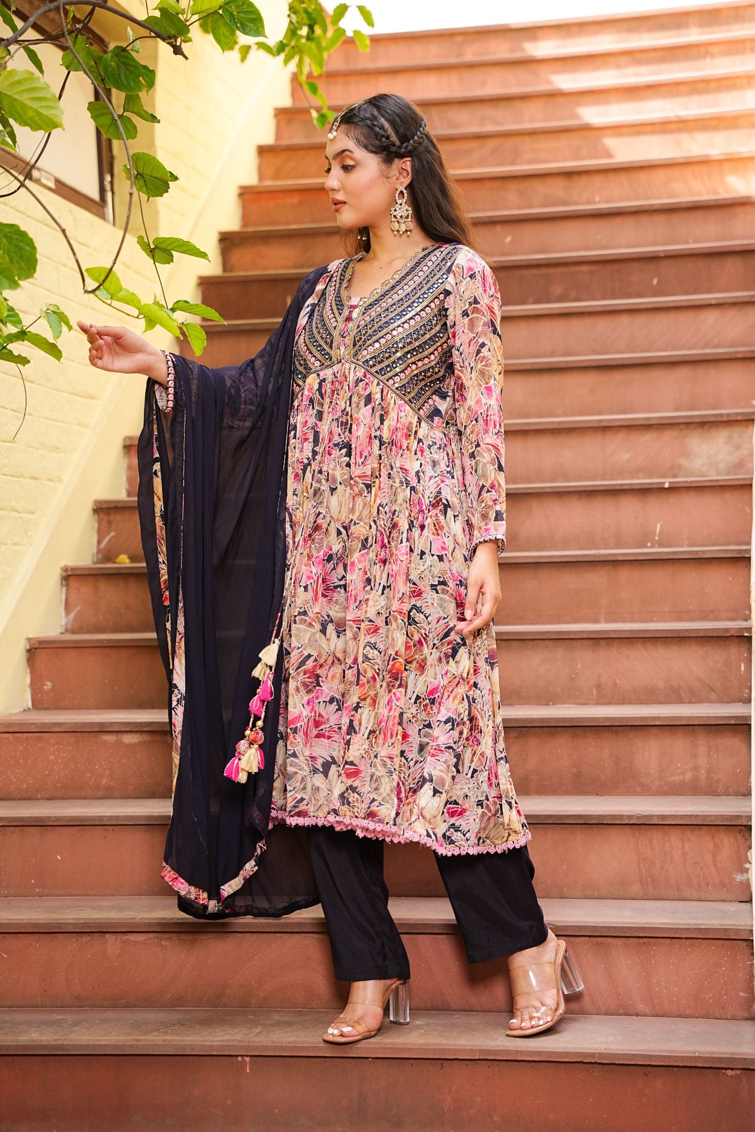 Navratri Couture Marble Print With Abhla And Embroidery Work image 4