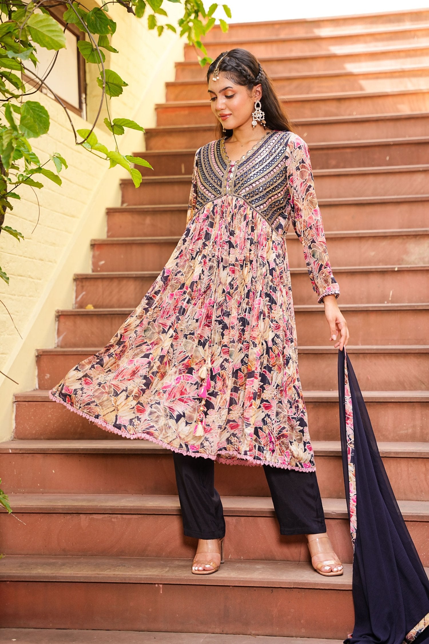 Navratri Couture Marble Print With Abhla And Embroidery Work image 6