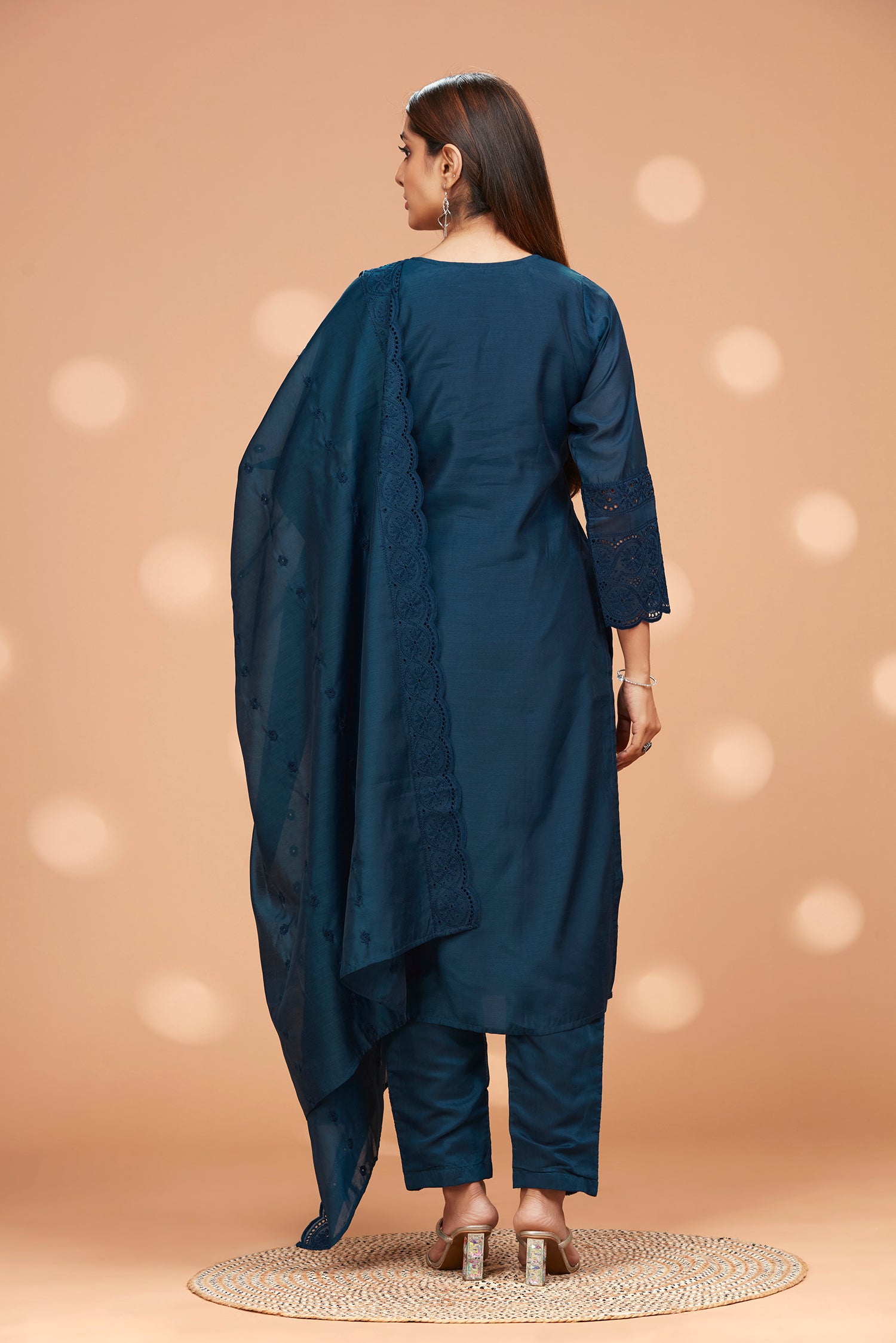Straight Fit Schiffli Kurta With Pant & Duppatta image 6