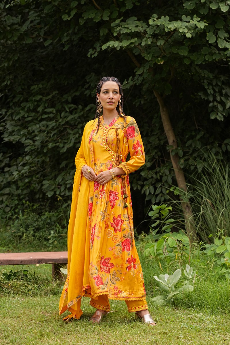 Traditional Anarkali Kurta Set - Yellow image 6