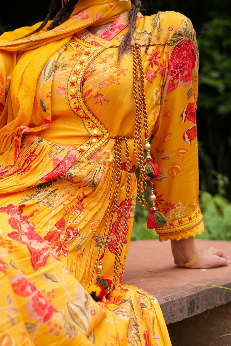 Traditional Anarkali Kurta Set - Yellow image 10